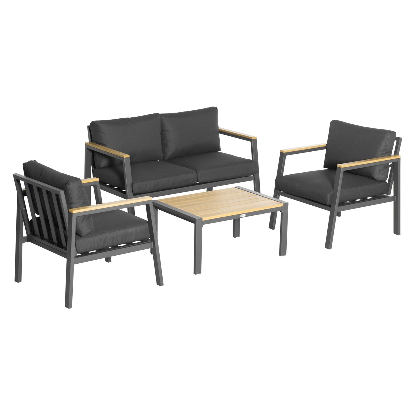 Aluminum garden furniture for 4 with gray coffee table