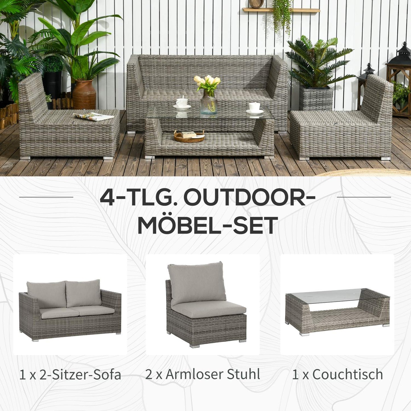 Poly rattan outdoor furniture for 4, weather resistant