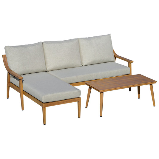Garden furniture in 3 parts with chaise longue and table
