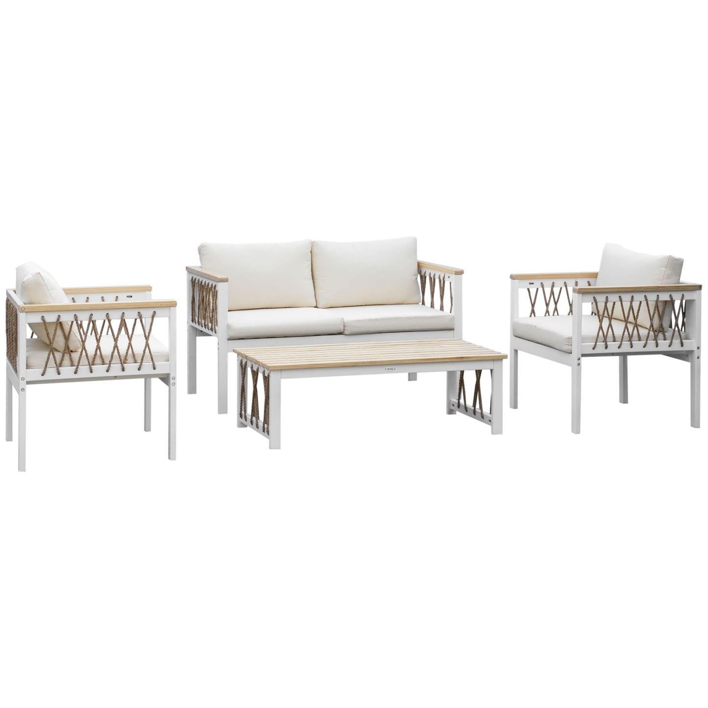 Garden furniture set for 4 with cushions - White