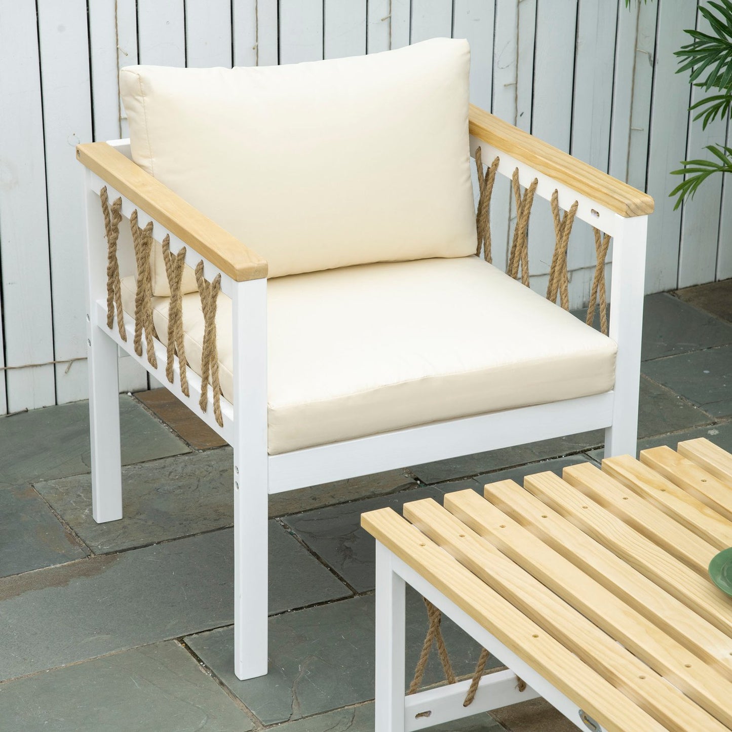 Garden furniture set for 4 with cushions - White