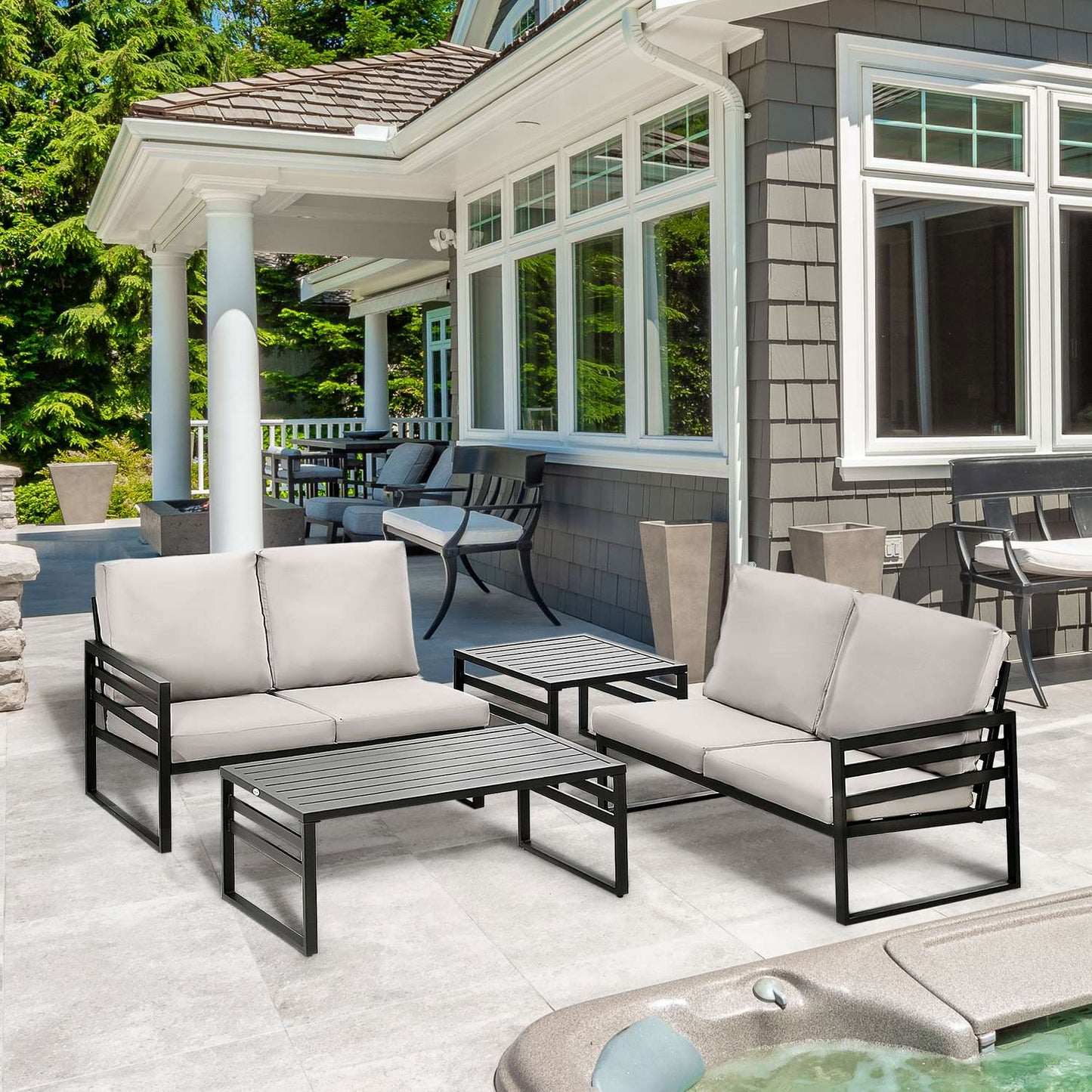 Outdoor furniture set, 4-seater sofas, weatherproof, light grey