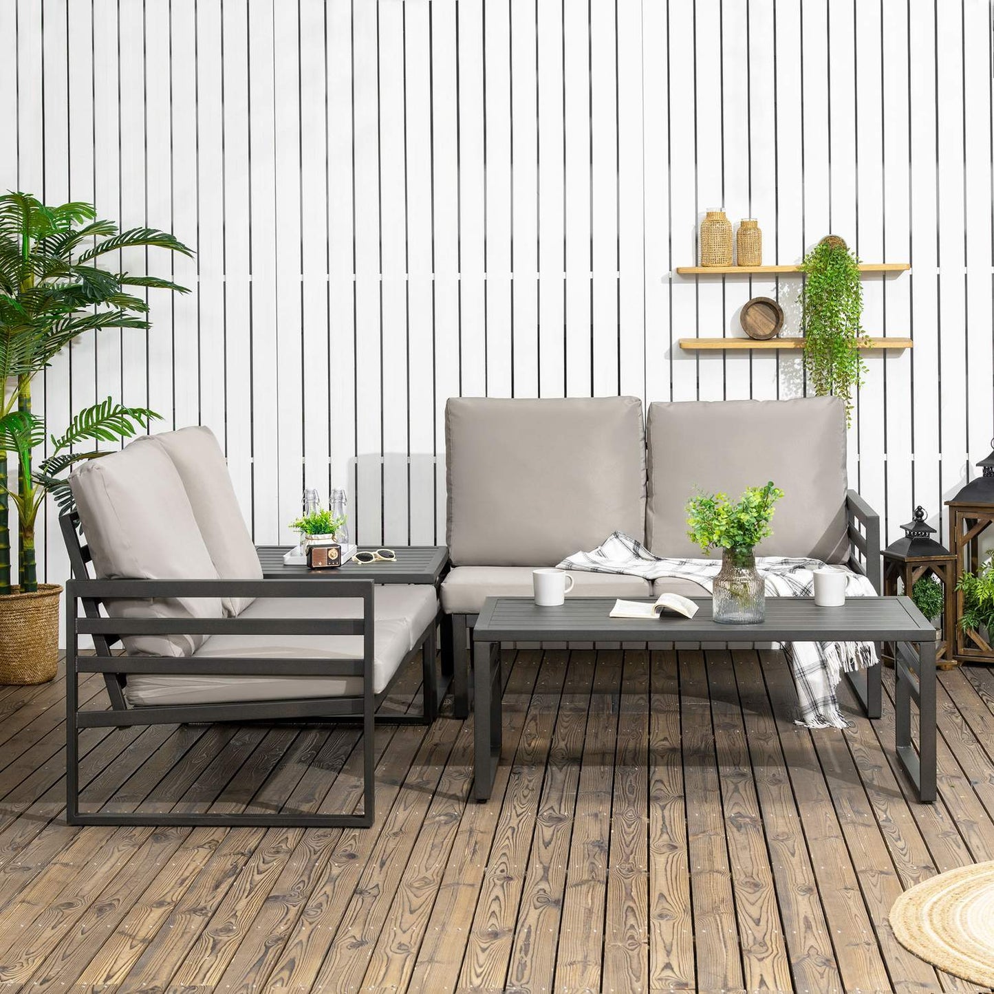 Outdoor furniture set, 4-seater sofas, weatherproof, light grey