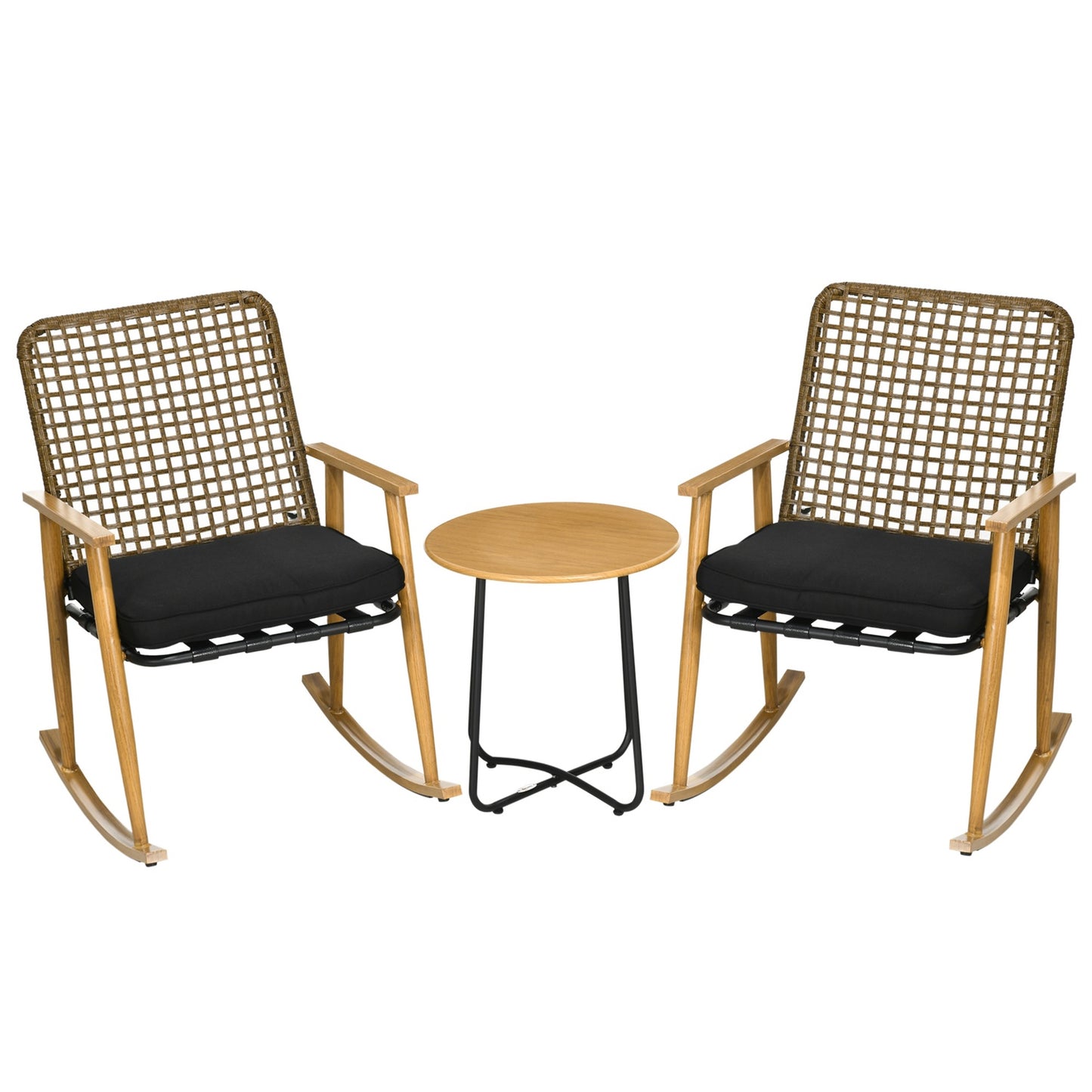 Garden furniture set, 2 rocking chairs & table, poly rattan