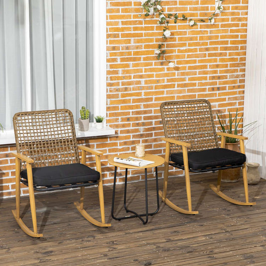 Garden furniture set, 2 rocking chairs & table, poly rattan
