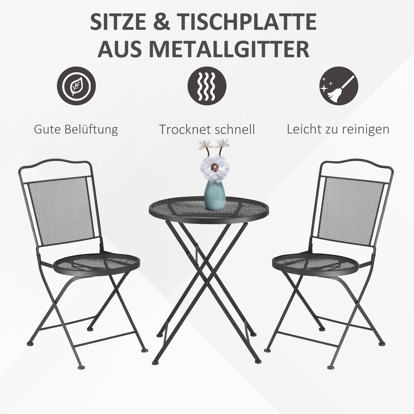 Outdoor dining set for 2 - Black metal table and chairs