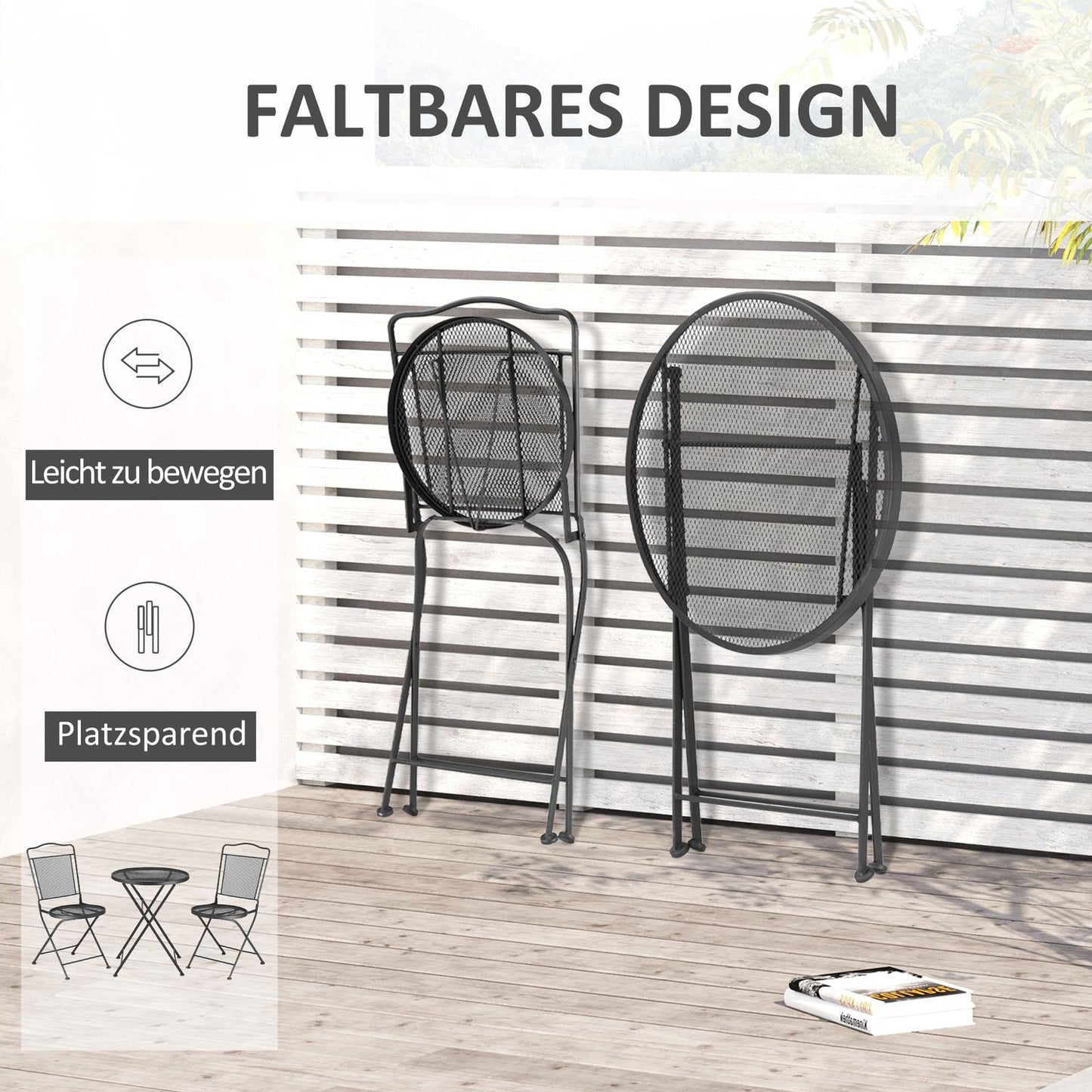 Outdoor dining set for 2 - Black metal table and chairs