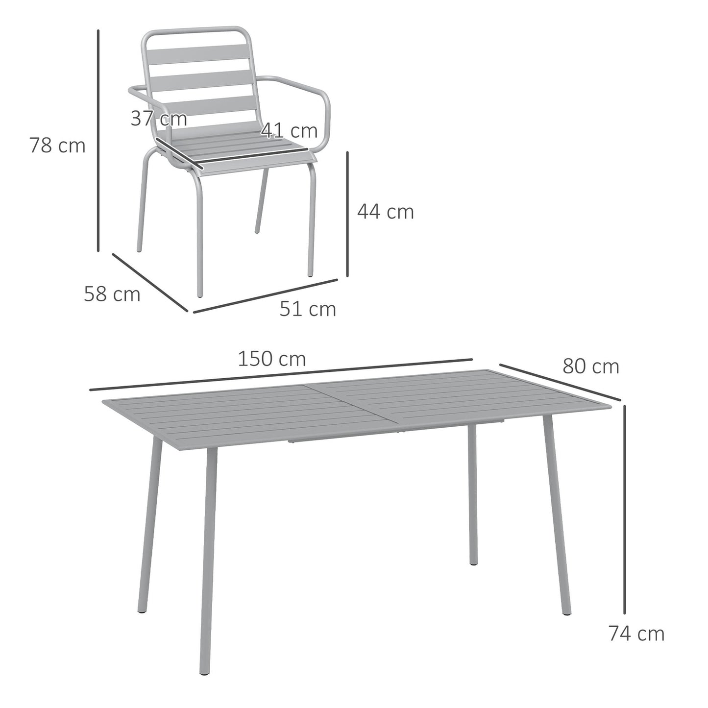 Garden furniture set - Steel dining table and 6 stackable chairs