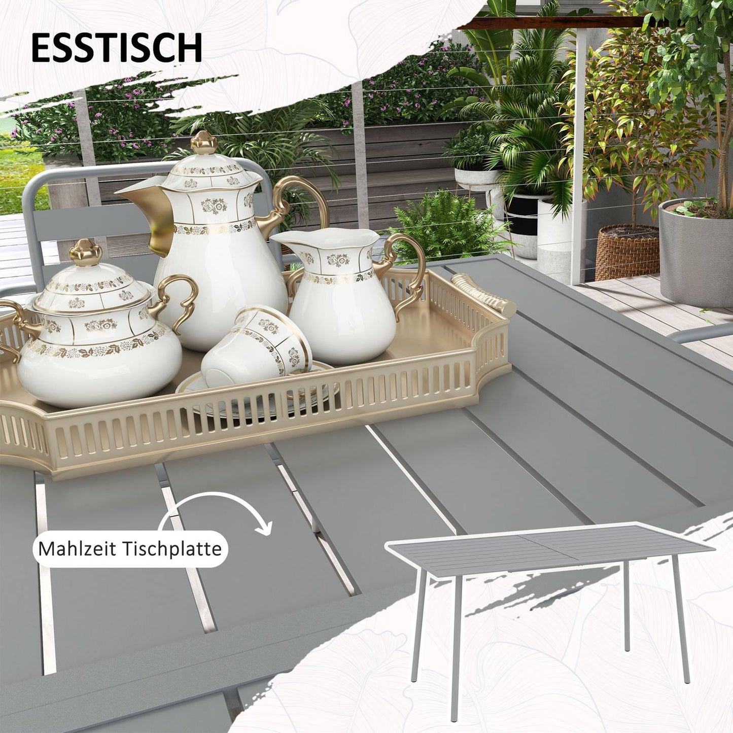 Garden furniture set - Steel dining table and 6 stackable chairs