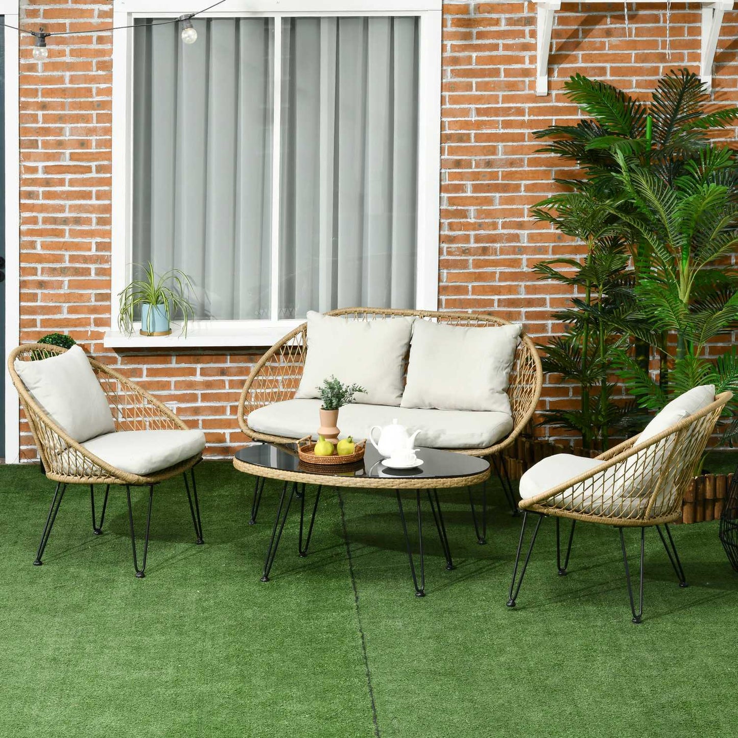 Outdoor furniture set with cushions - 4-piece lounge set