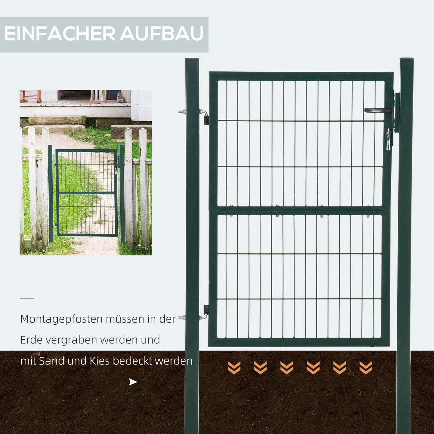 Steel garden gate with handle lock & keys, green, 97x170 cm