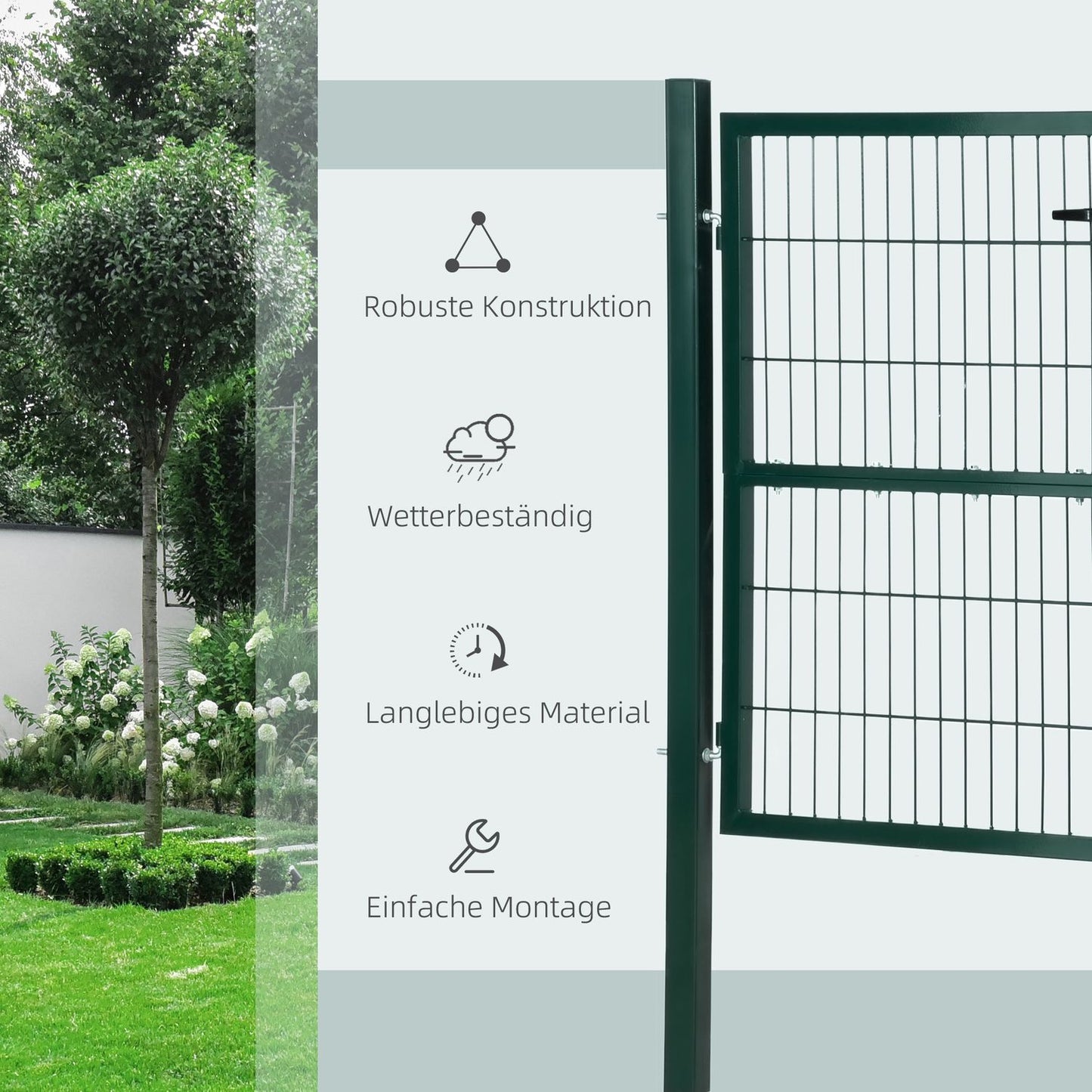 Steel garden gate with handle lock & keys, green, 97x170 cm