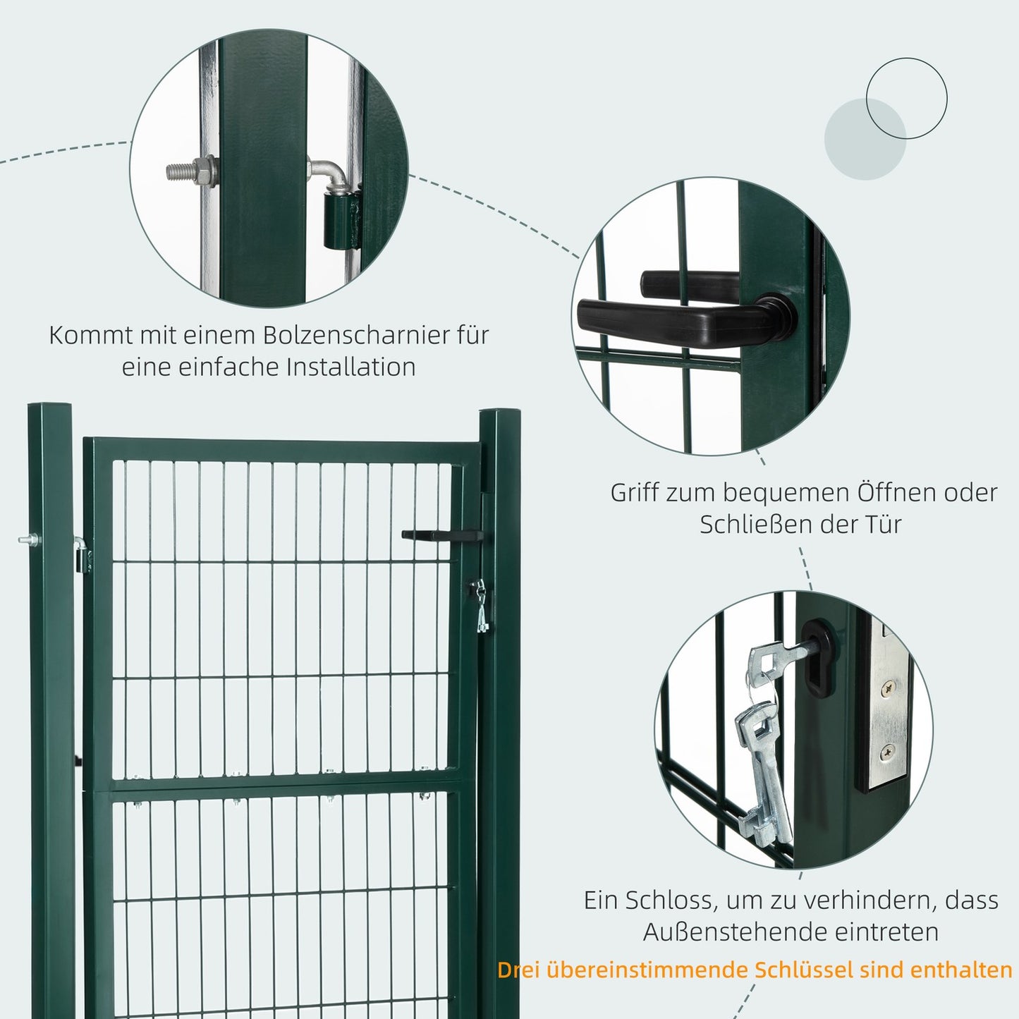 Steel garden gate with handle lock & keys, green, 97x170 cm
