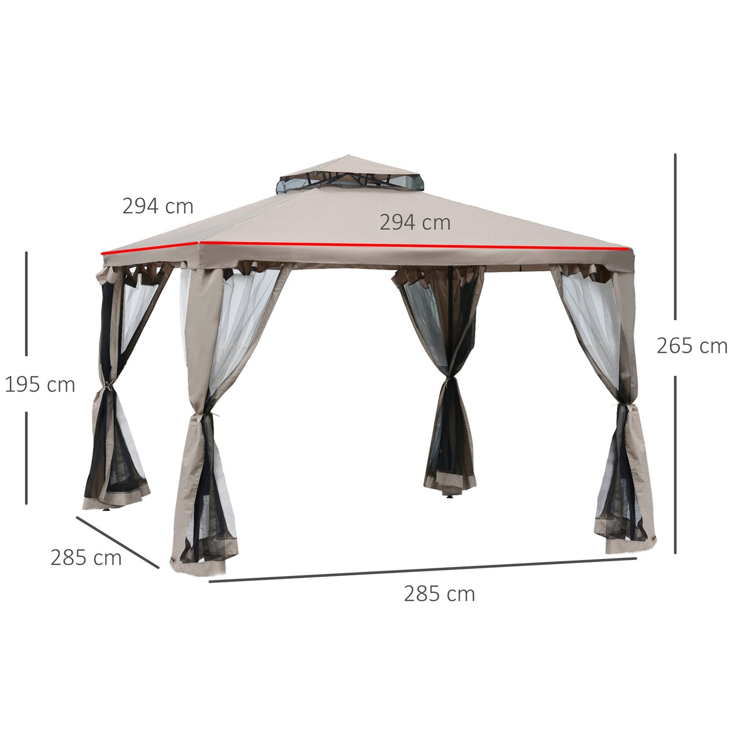Garden pavilion 3x3m, weatherproof gazebo tent, grey
