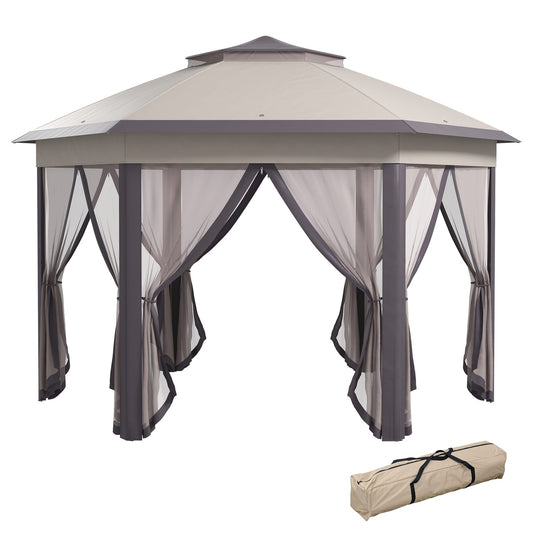 Hexagonal Garden Gazebo 4x4m with 6 side panels, pop-up tent