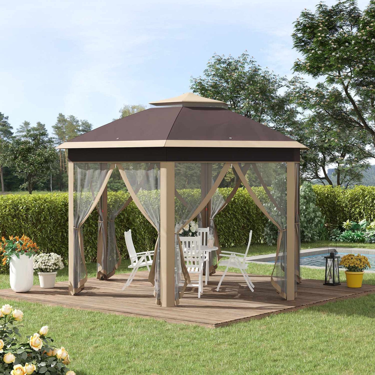 Hexagonal Pop-Up Garden Gazebo 4x4M with carrying bag