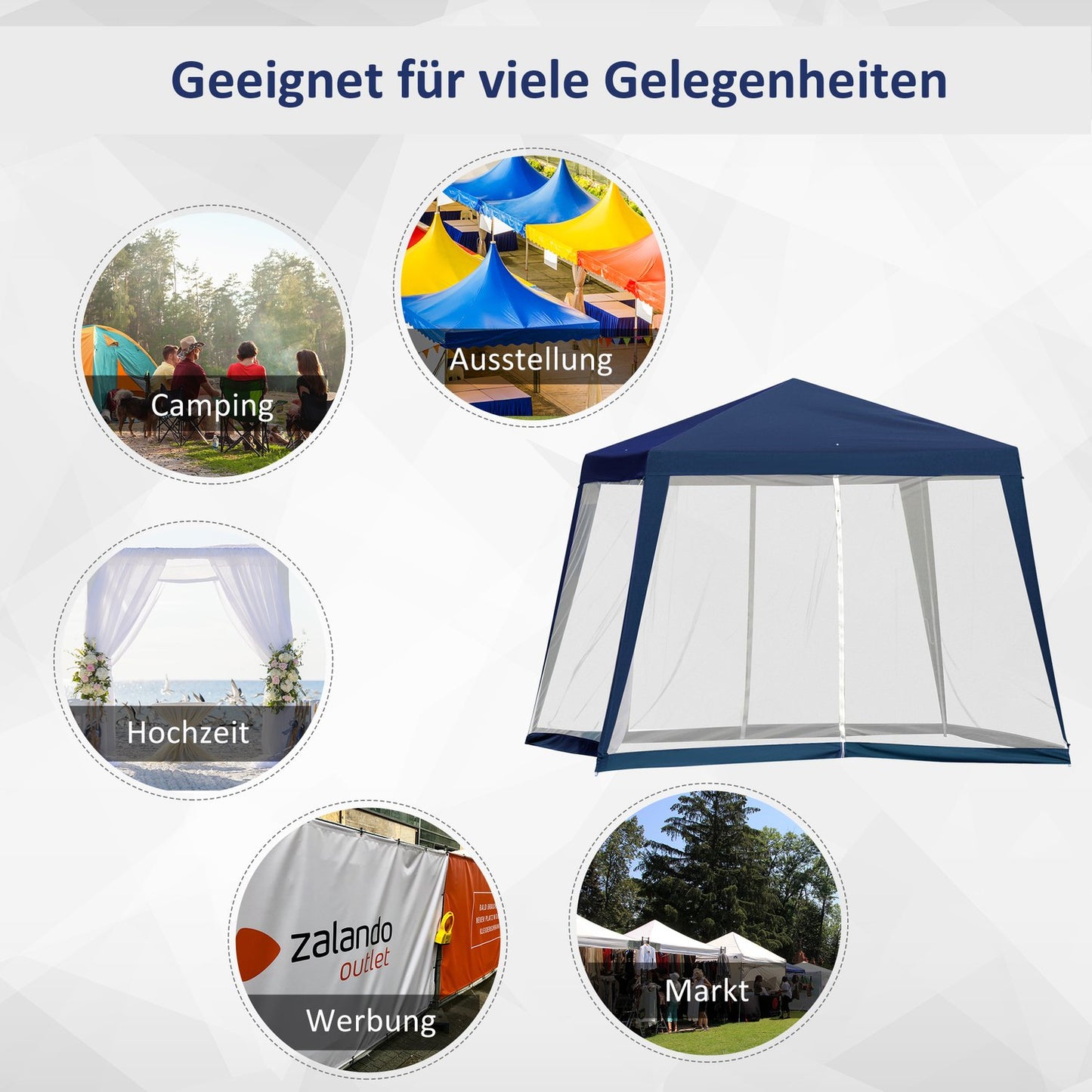 Blue 3x3m weatherproof garden gazebo tent with mosquito net
