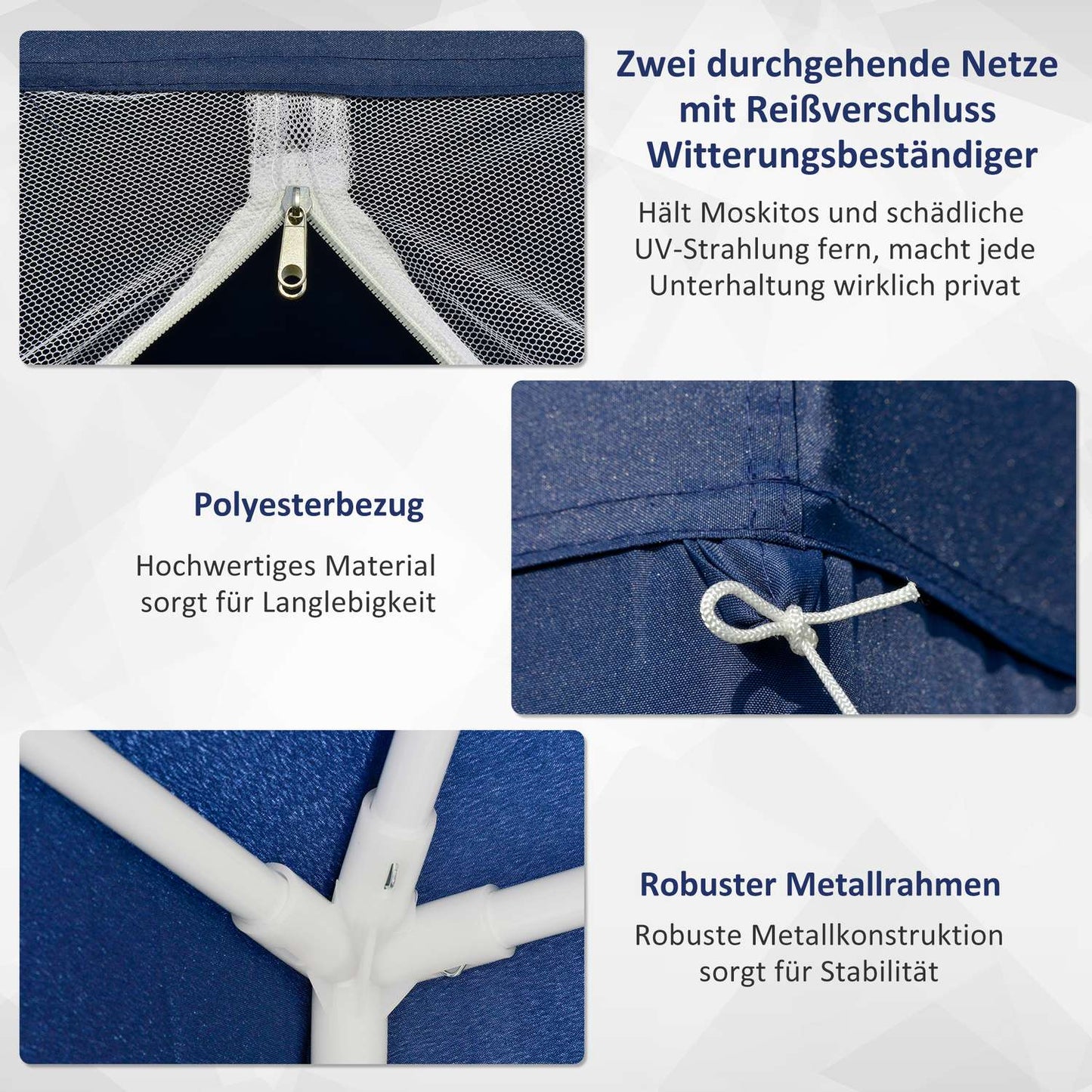 Blue 3x3m weatherproof garden gazebo tent with mosquito net
