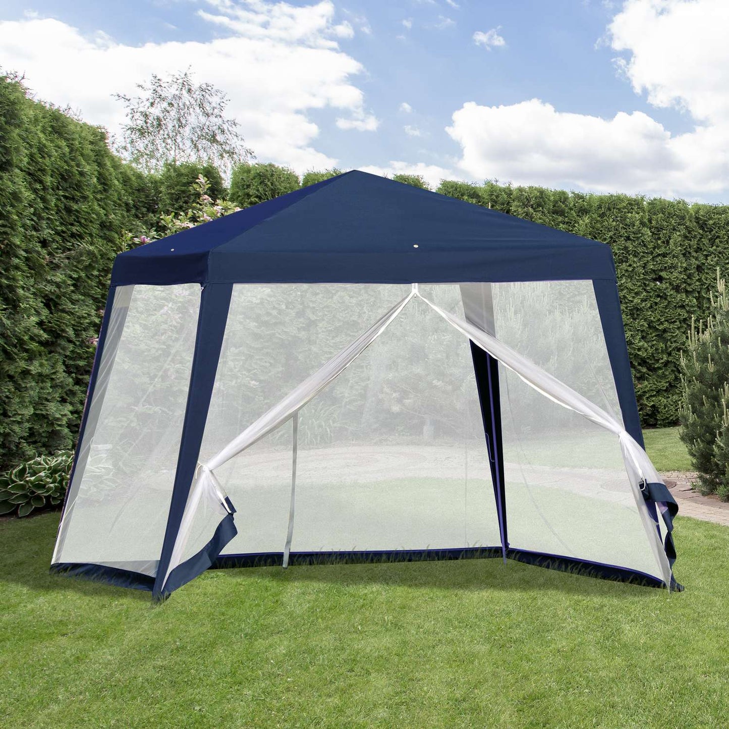 Blue 3x3m weatherproof garden gazebo tent with mosquito net