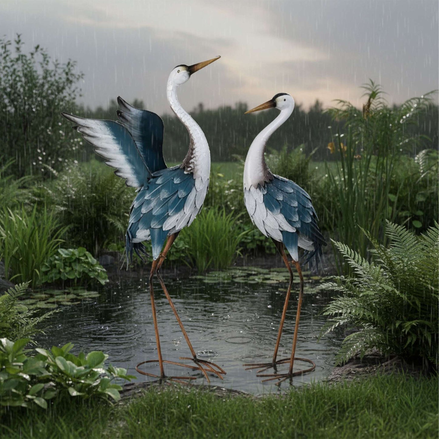 Garden Heron Décor Figures, Set of 2 Iron Statues