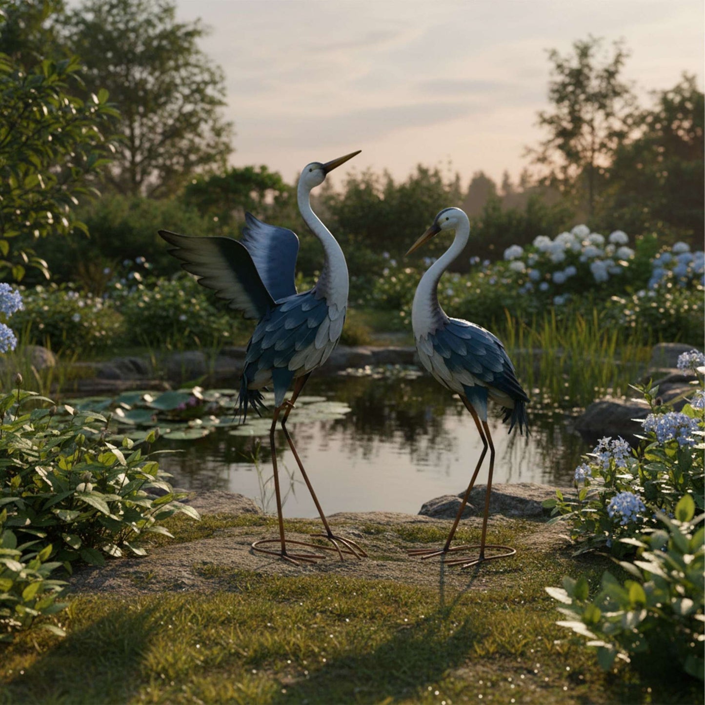 Garden Heron Décor Figures, Set of 2 Iron Statues