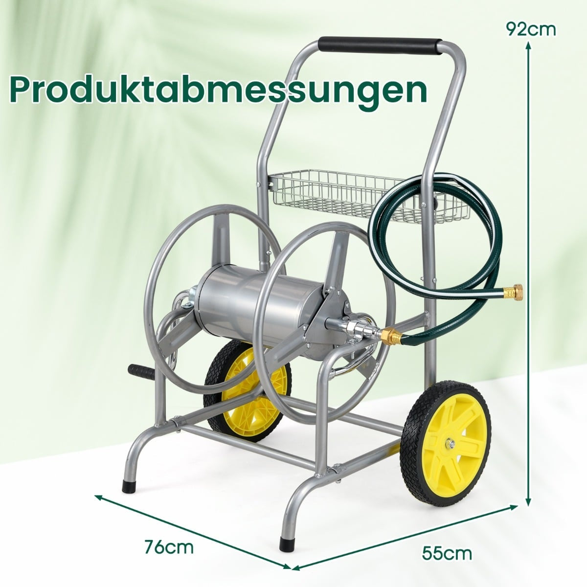Garden Hose Reel Cart, Metal, 70m Capacity, Large Wheels
