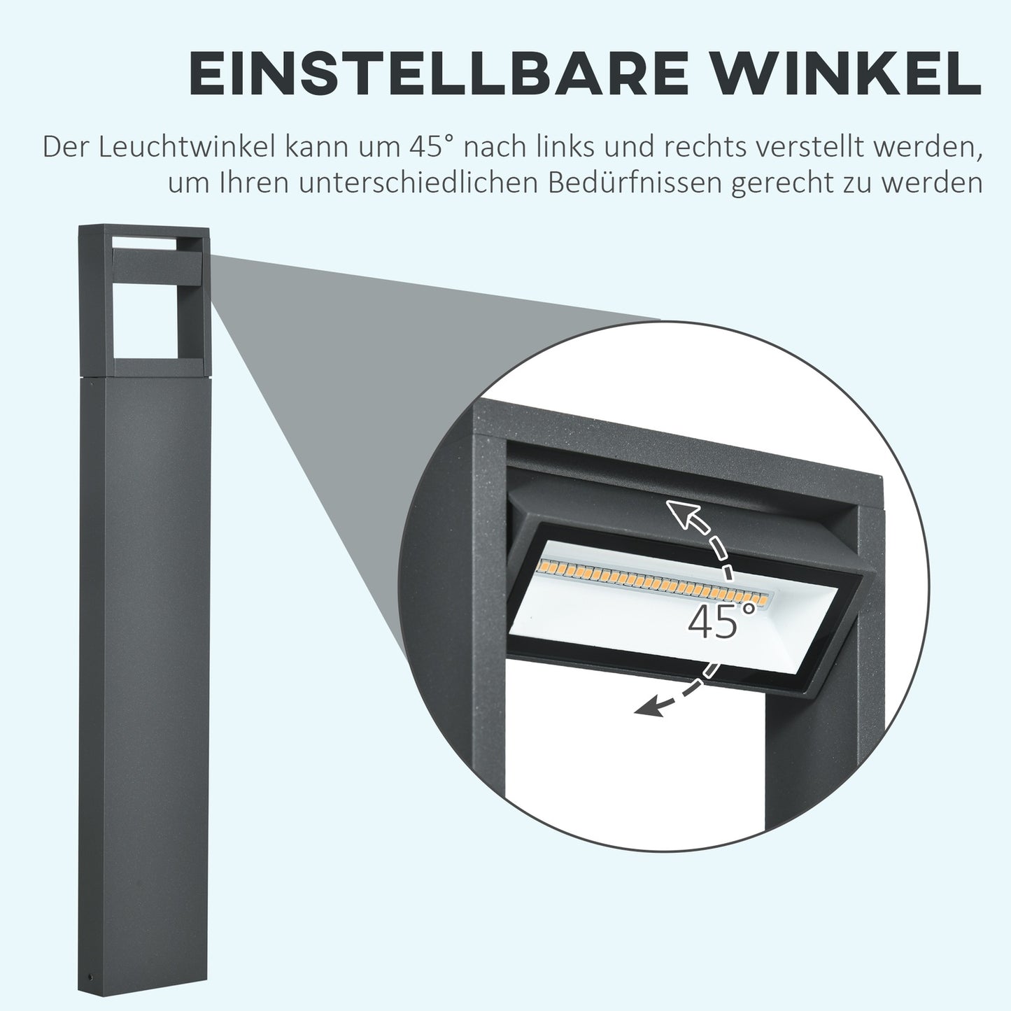 Outdoor garden bollard, warm LED, adjustable, IP65