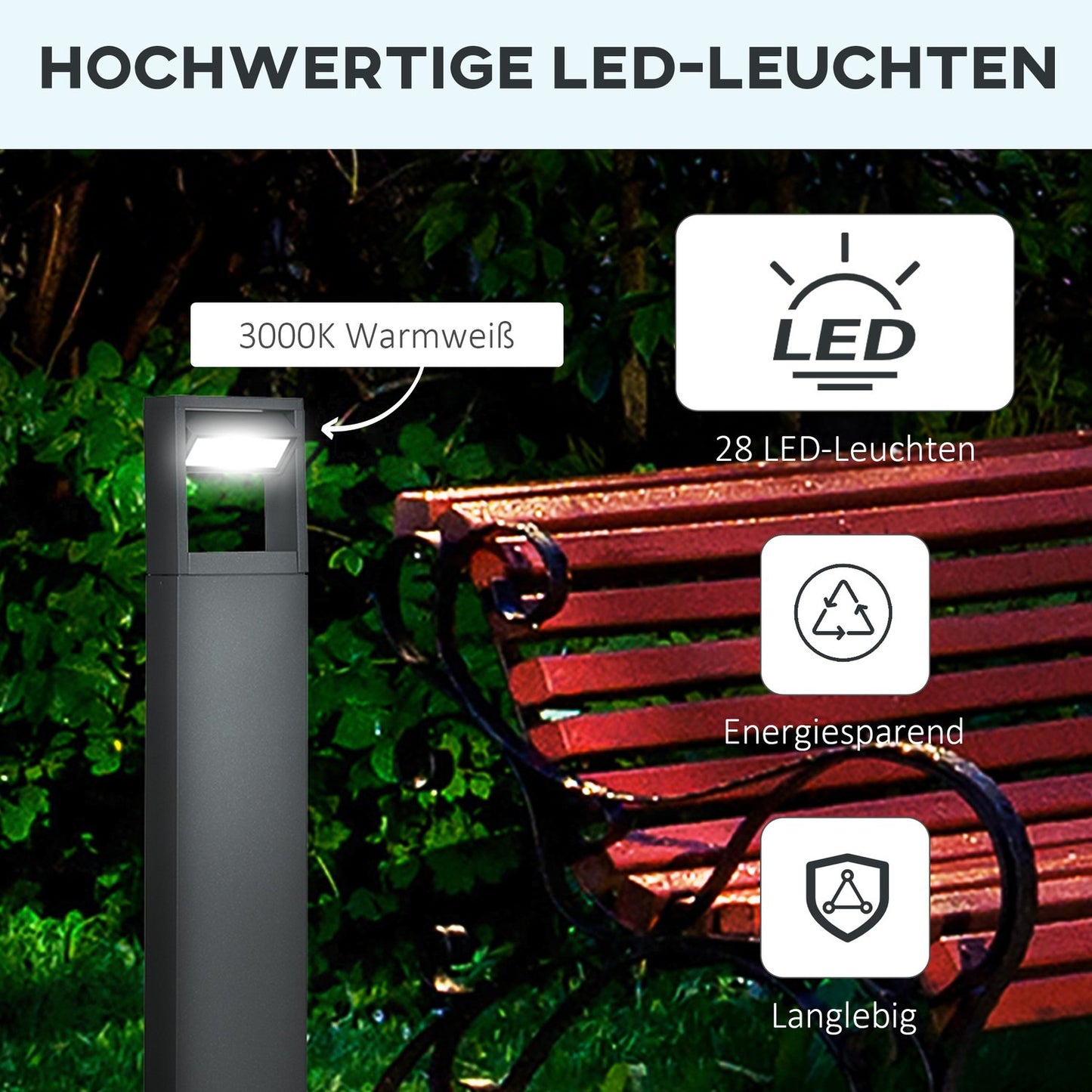 Outdoor garden bollard, warm LED, adjustable, IP65