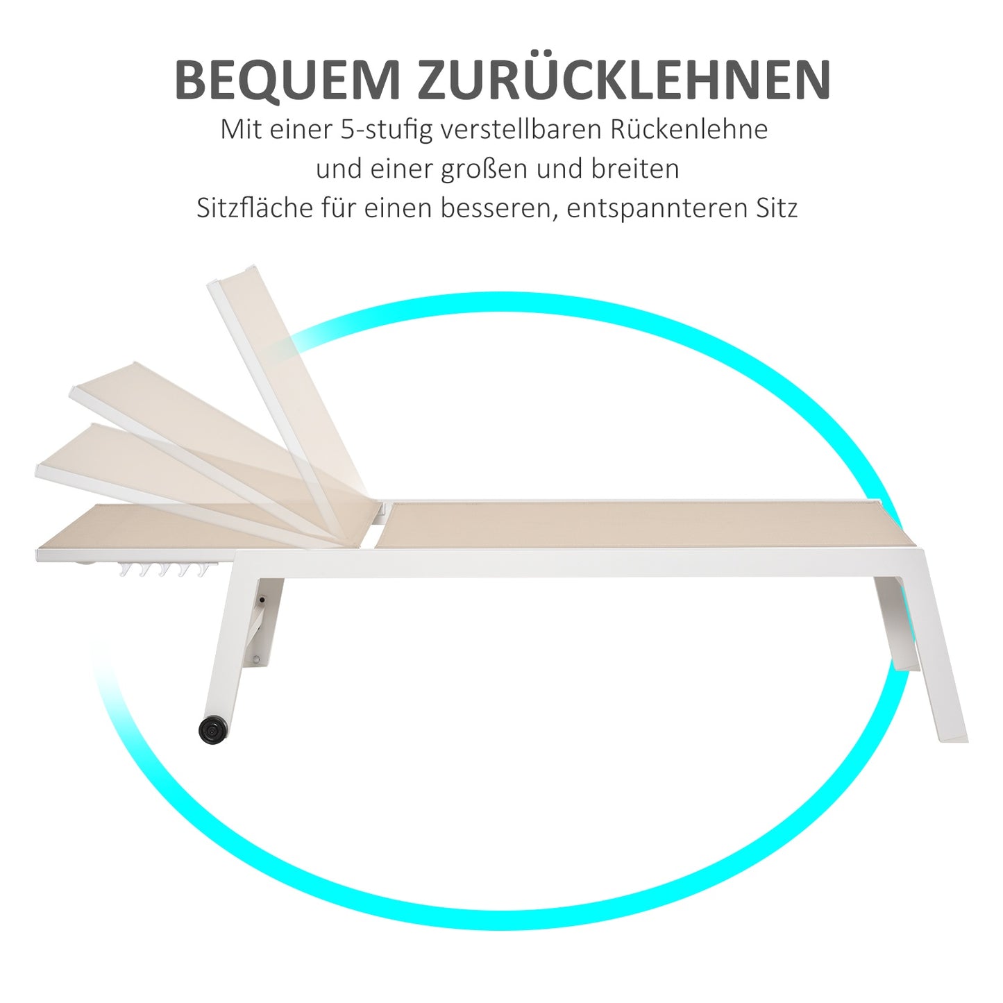 Aluminum garden chair with 5-step backrest, cream white