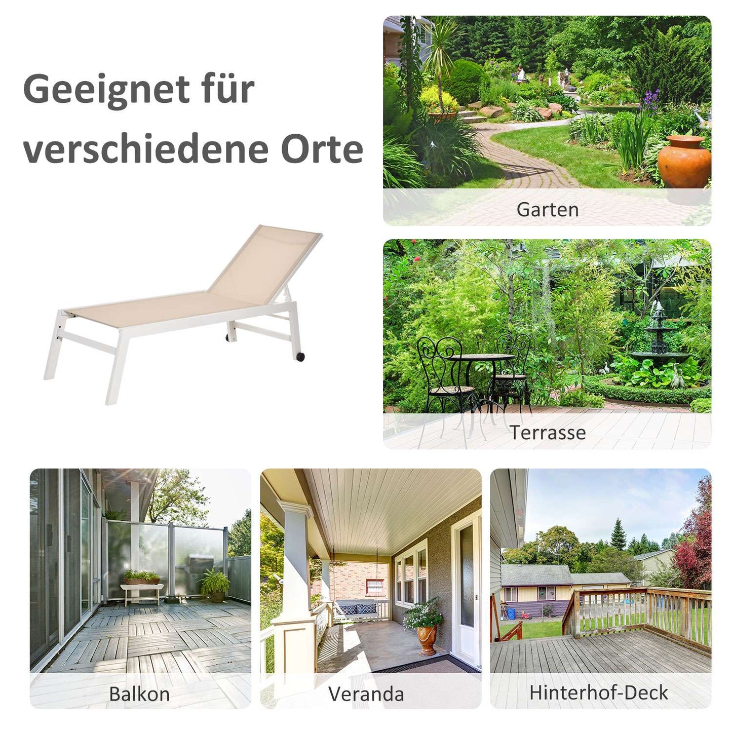 Aluminum garden chair with 5-step backrest, cream white