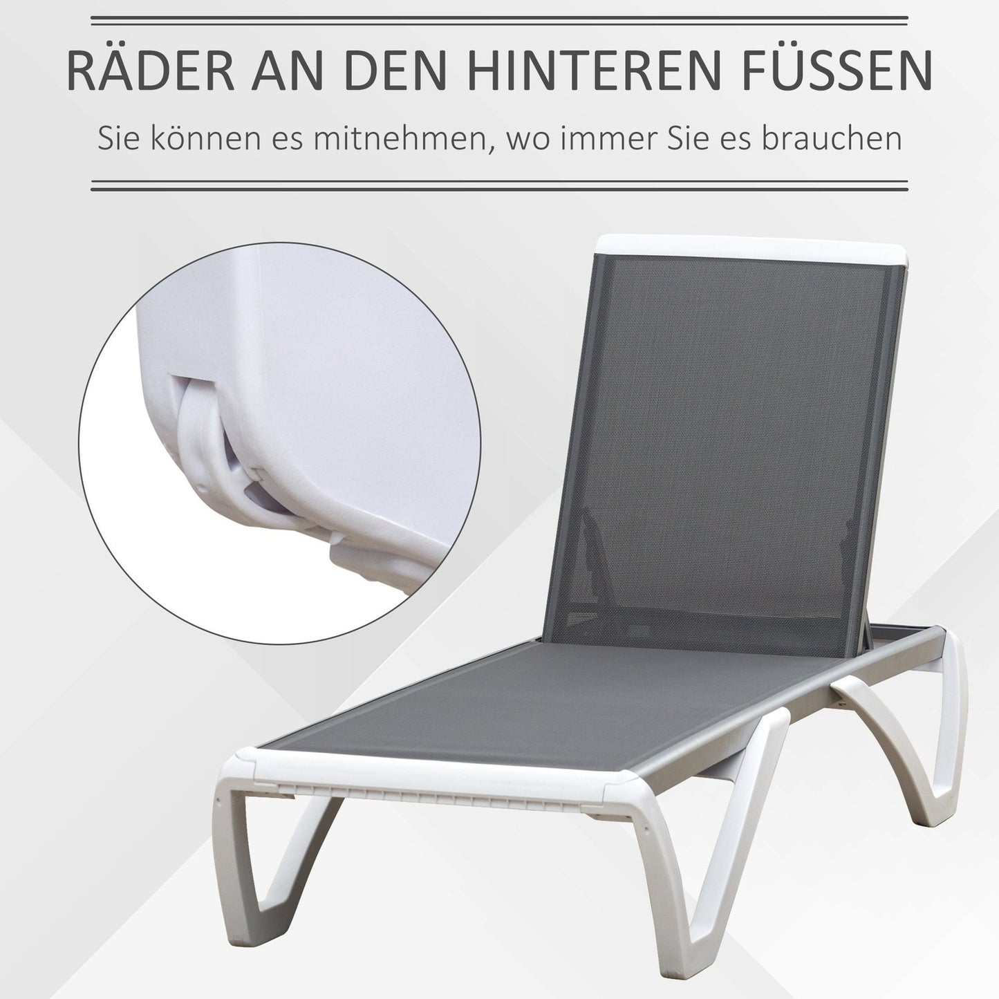 Adjustable sun lounger in aluminum - Ergonomic grey/white