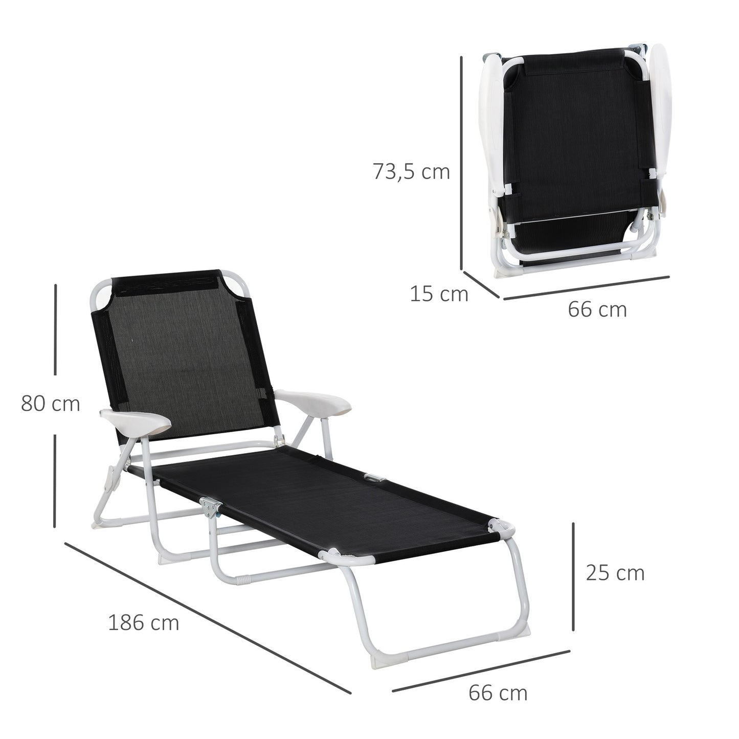 Folding garden chair, 4-tier mesh black