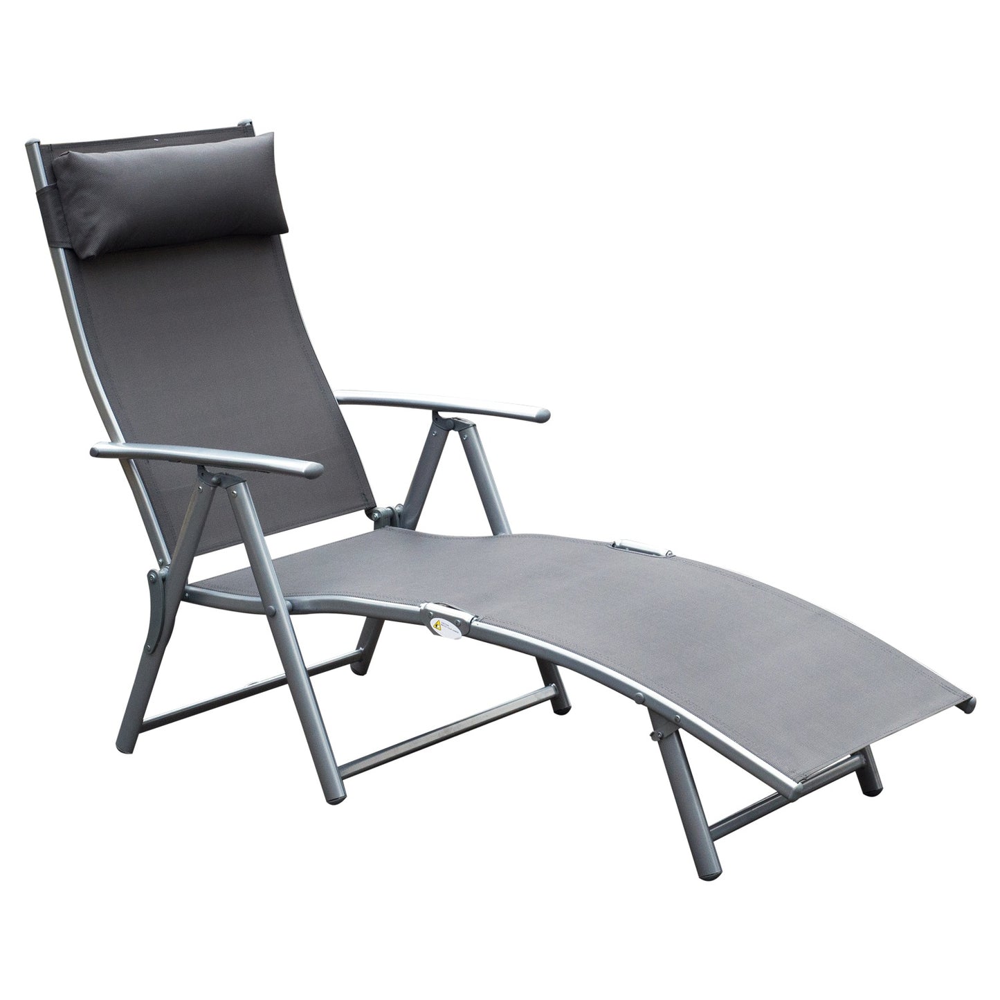 Folding adjustable gray garden chair with cushion