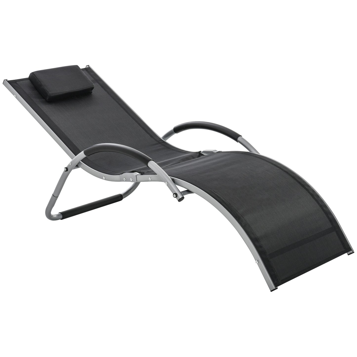 Ergonomic sun lounger in aluminum with cushions, black 160x60x65 cm