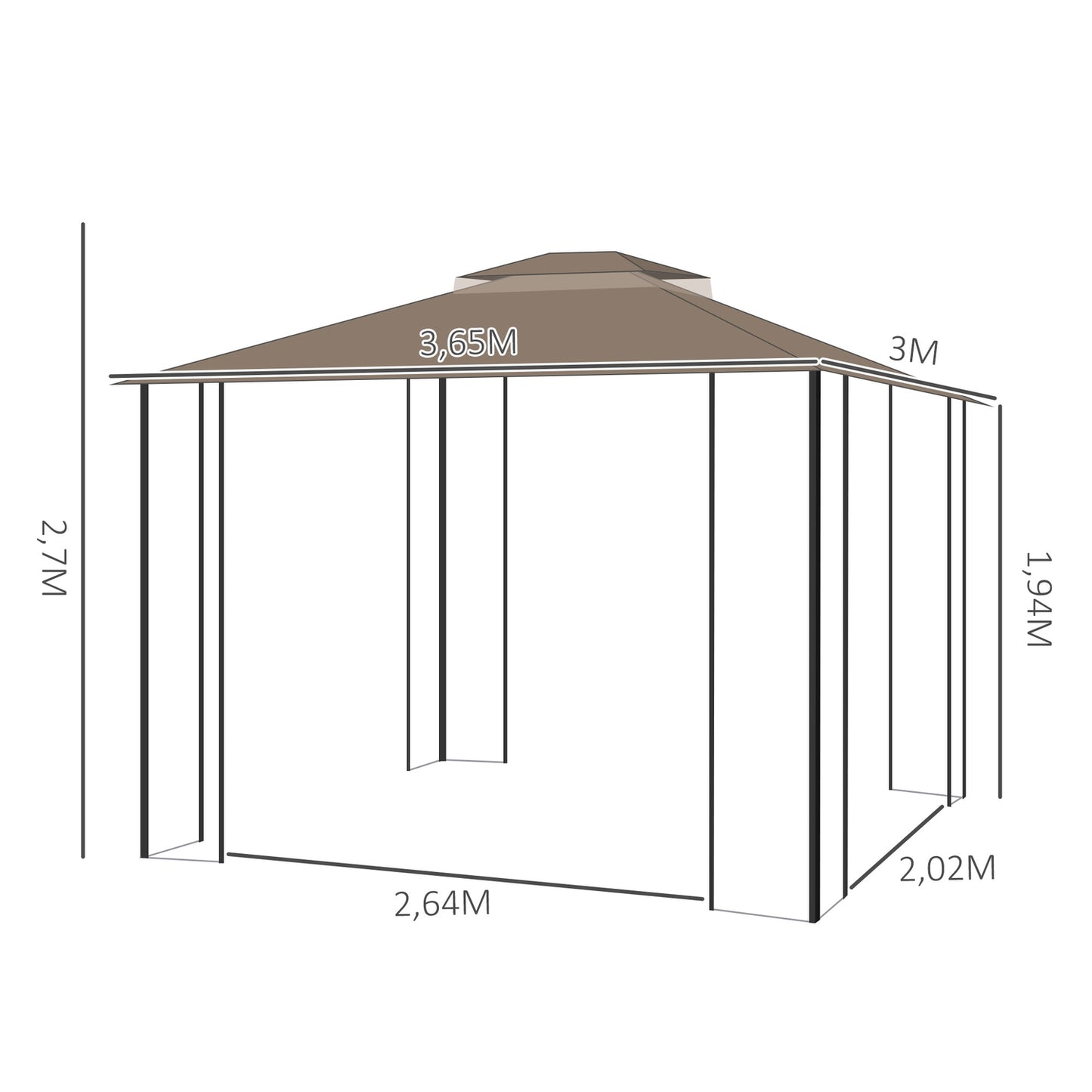 Garden pavilion, 3.65x3M double roof tent with net