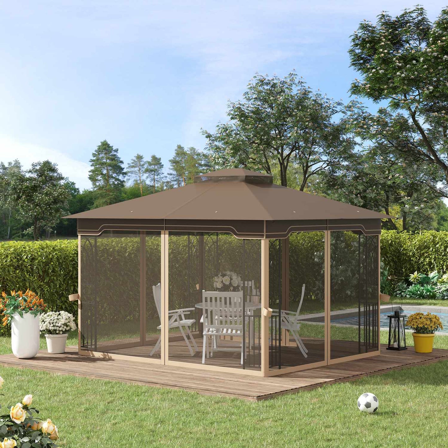 Garden pavilion, 3.65x3M double roof tent with net