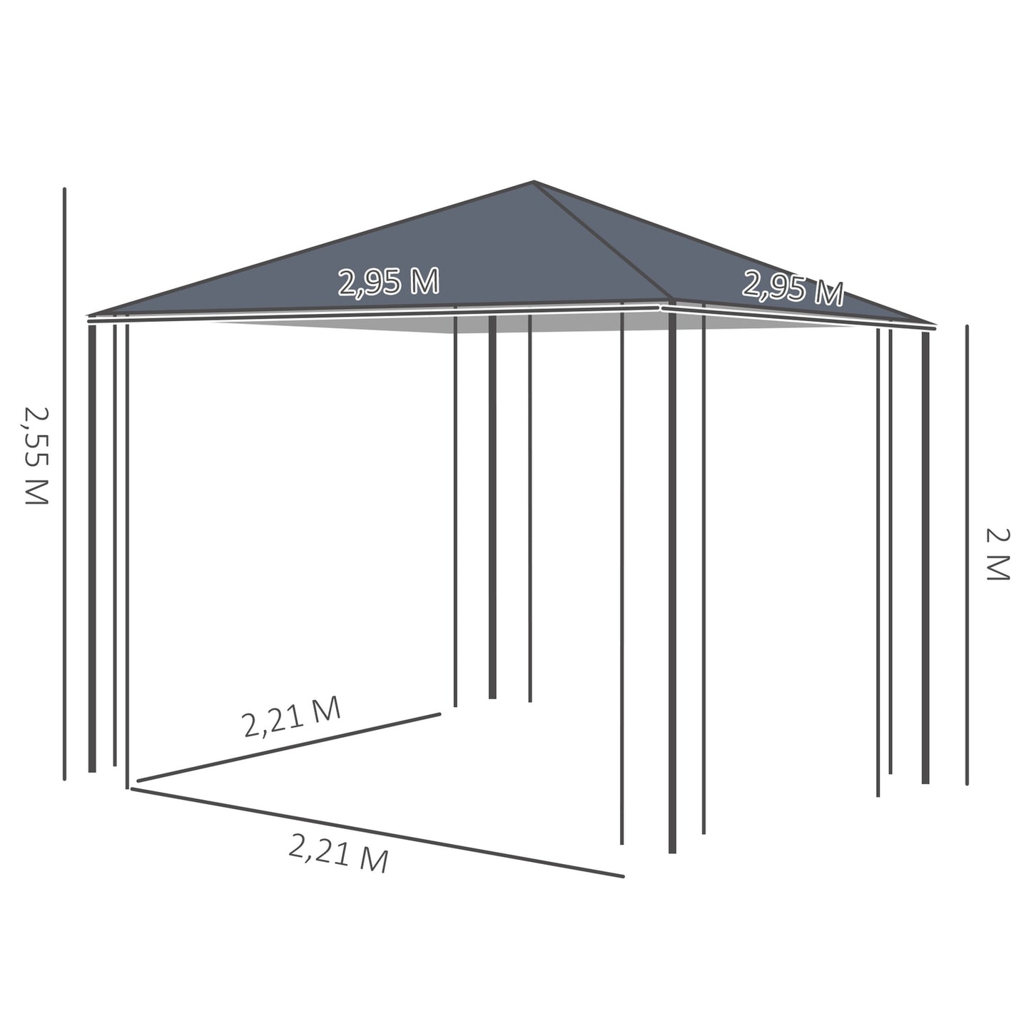 Garden pavilion tent 3x3M, Steel frame, Gray Polyester
