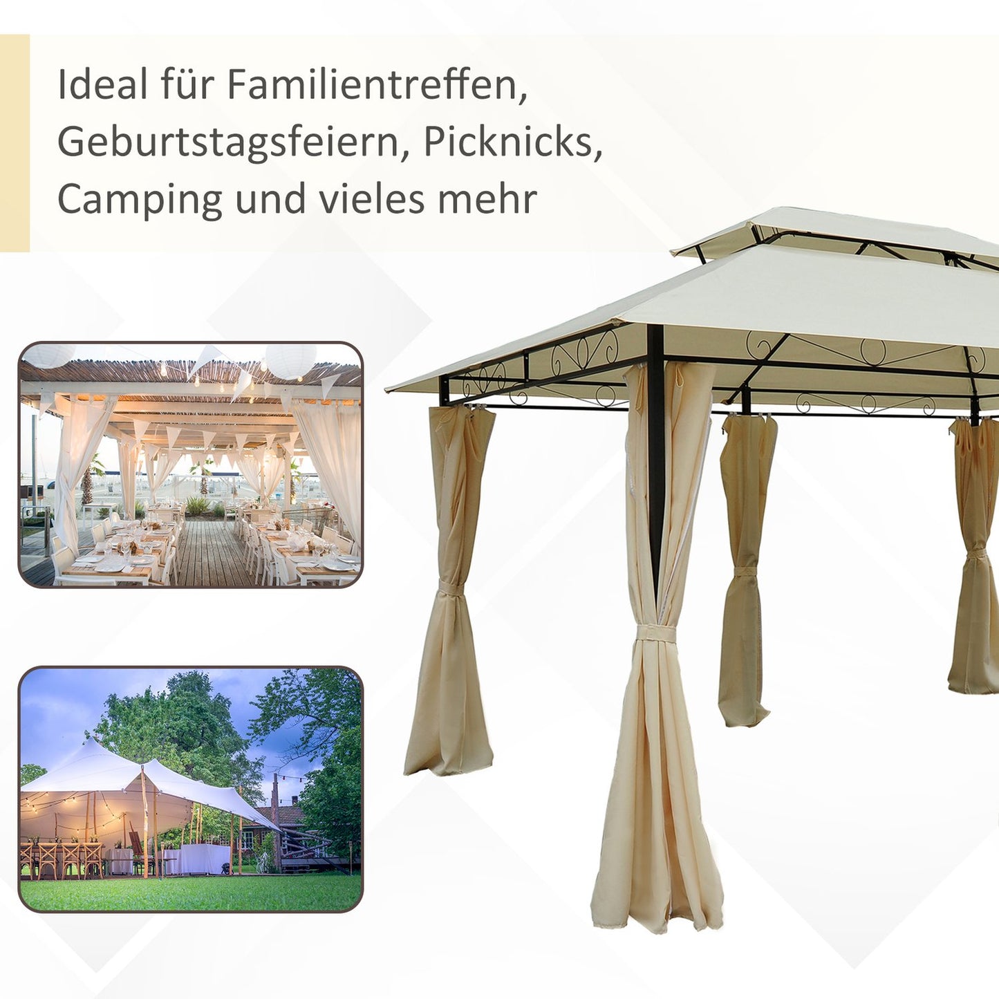 Garden pavilion Double roof 3x4m Beige for outdoor events
