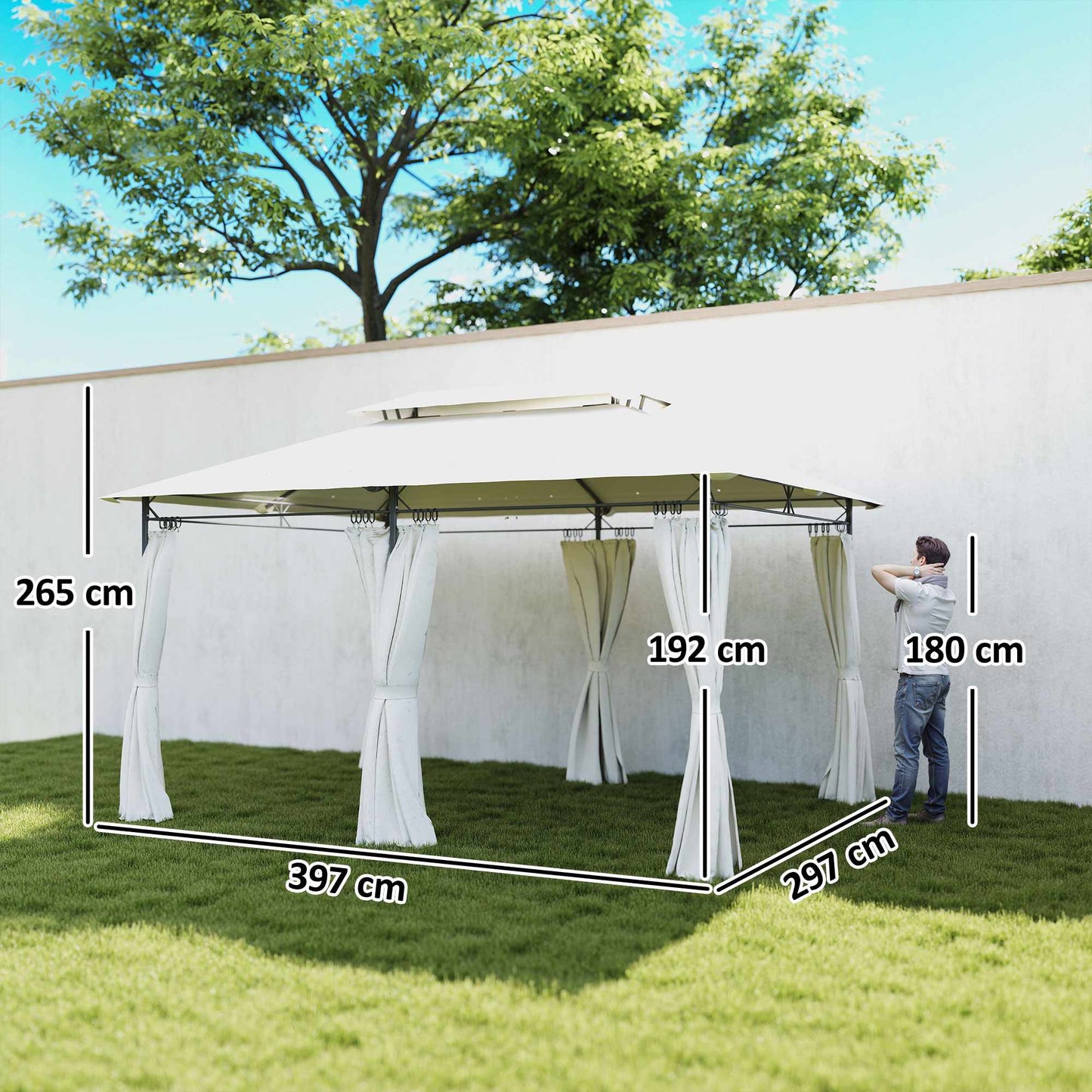 Garden Pavilion Double Roof, Water-Resistant, 4x3m, Cream