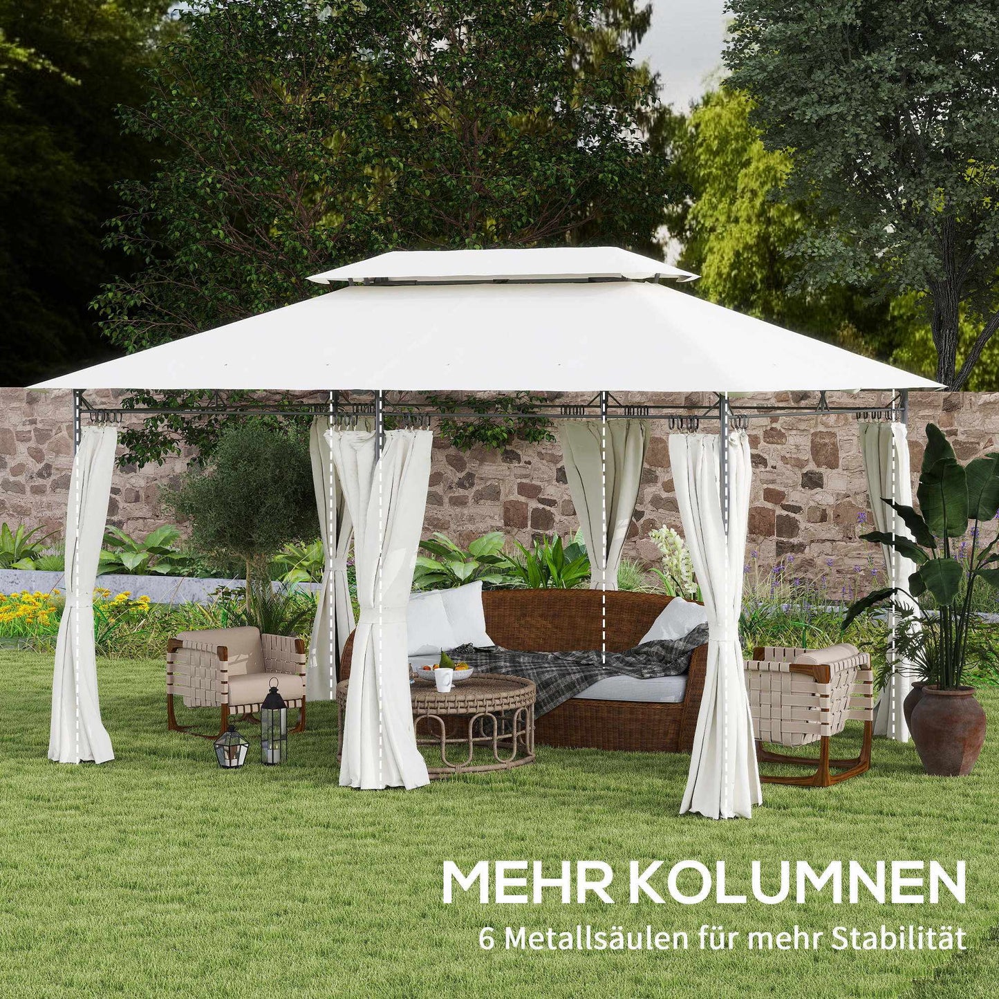 Garden Pavilion Double Roof, Water-Resistant, 4x3m, Cream
