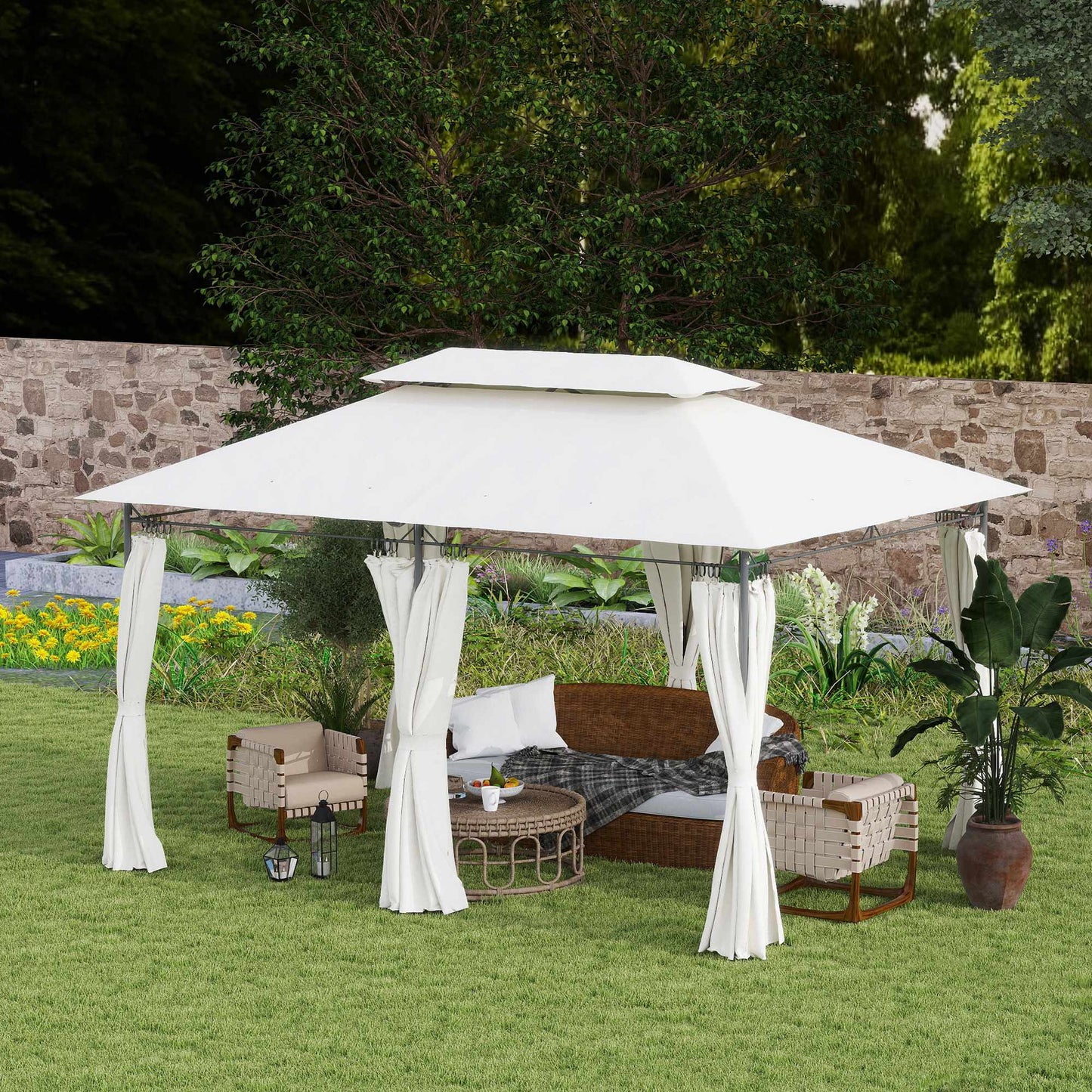 Garden Pavilion Double Roof, Water-Resistant, 4x3m, Cream