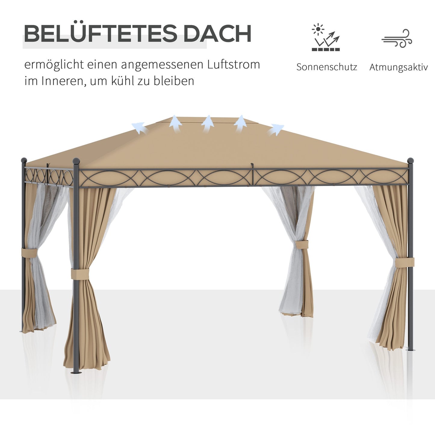 Garden pavilion tent with side walls & mosquito net, beige