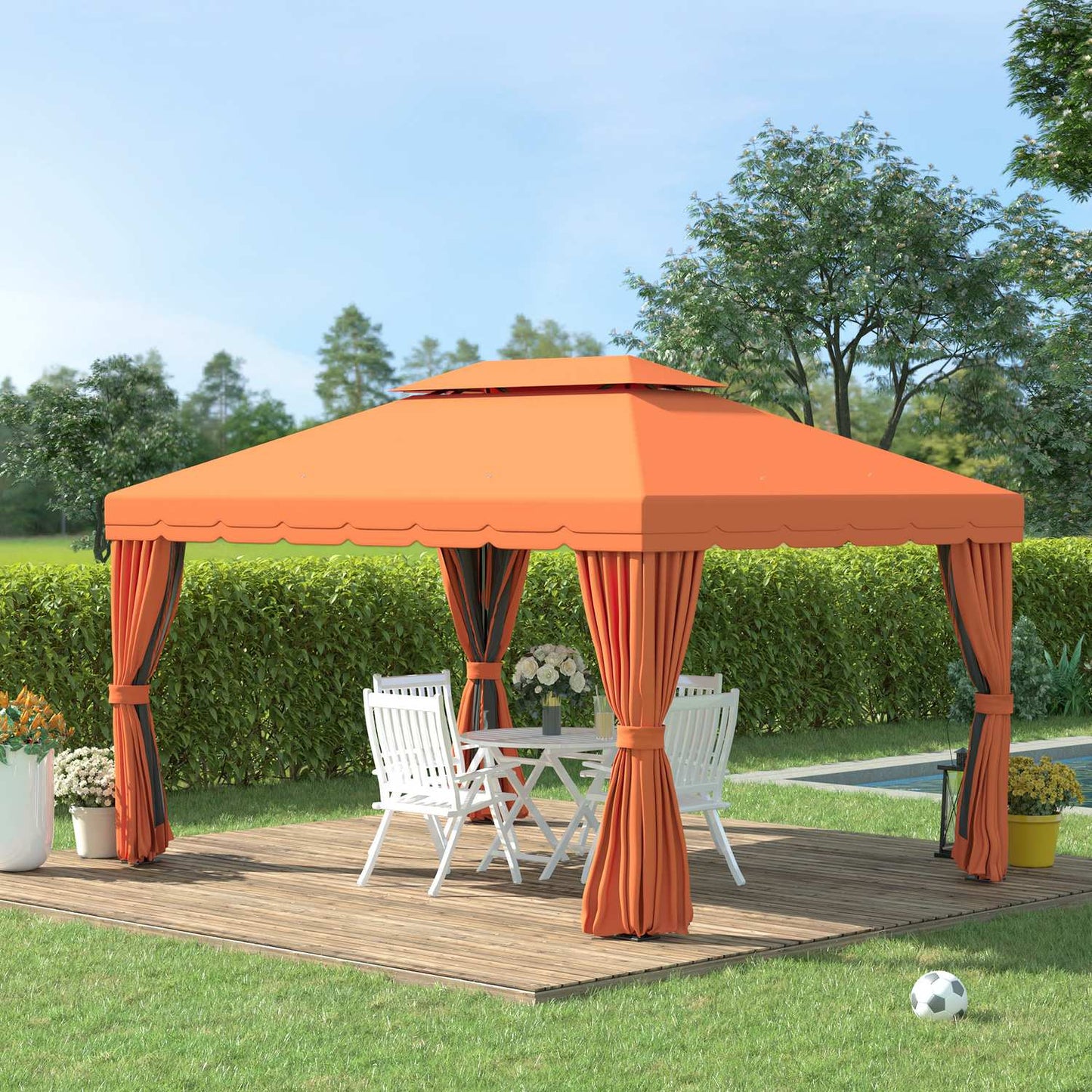 Orange gazebo tent in aluminum with 4 walls - weatherproof