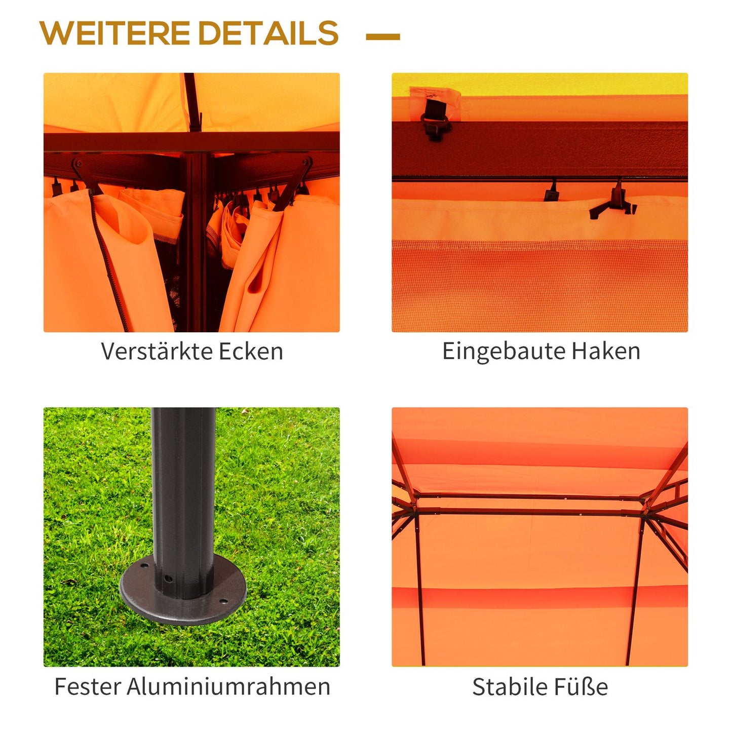 Orange gazebo tent in aluminum with 4 walls - weatherproof
