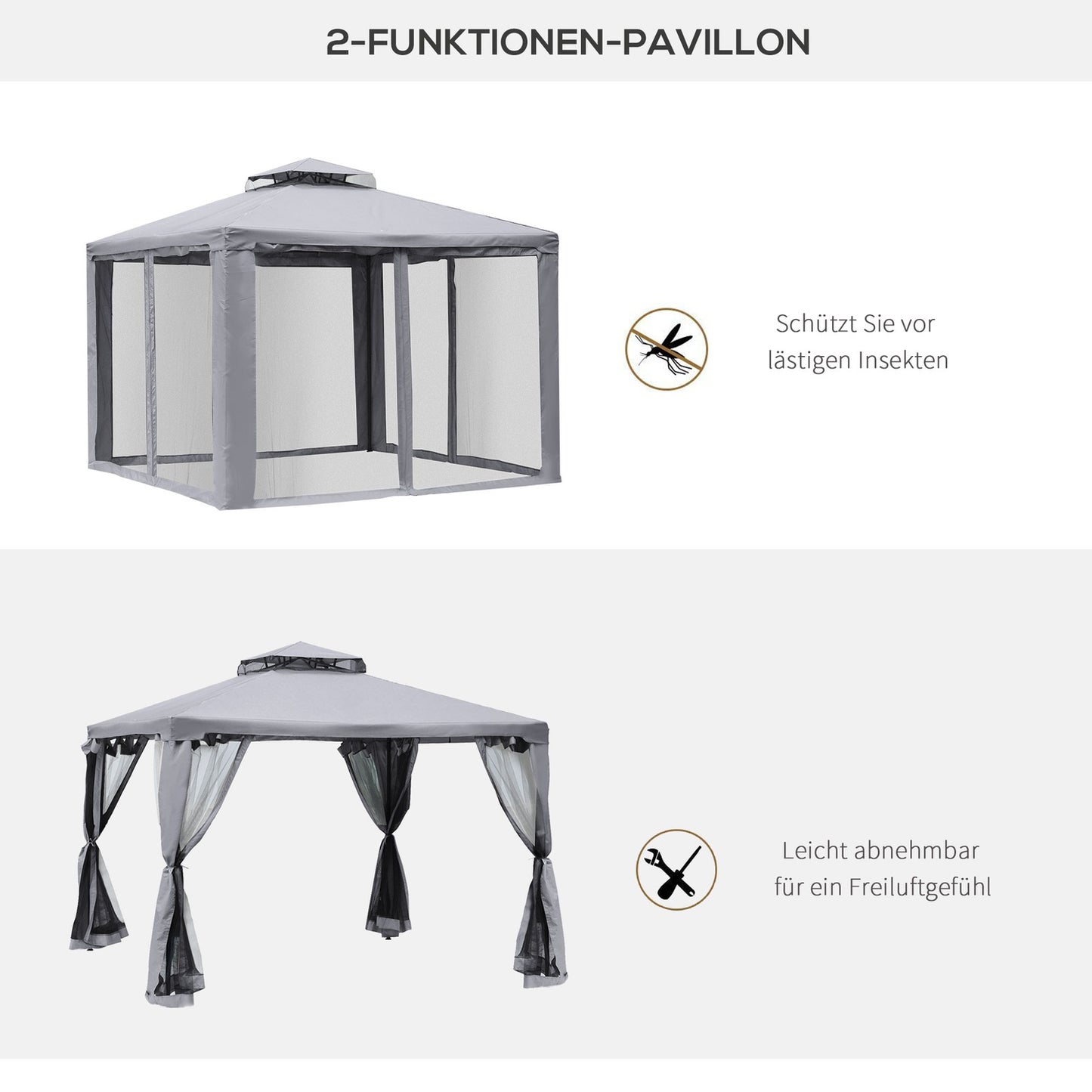 Weatherproof outdoor garden pavilion tent, 3x3x2.6m, light grey