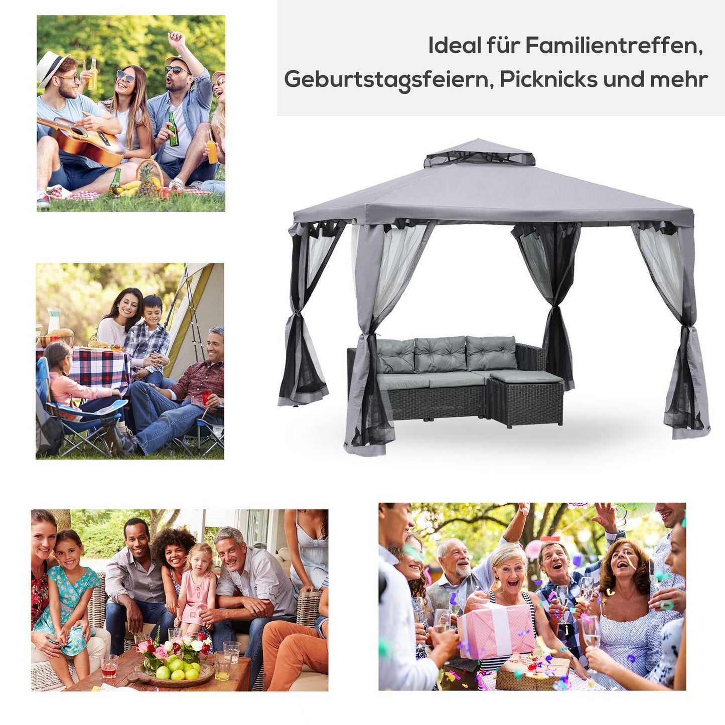 Weatherproof outdoor garden pavilion tent, 3x3x2.6m, light grey