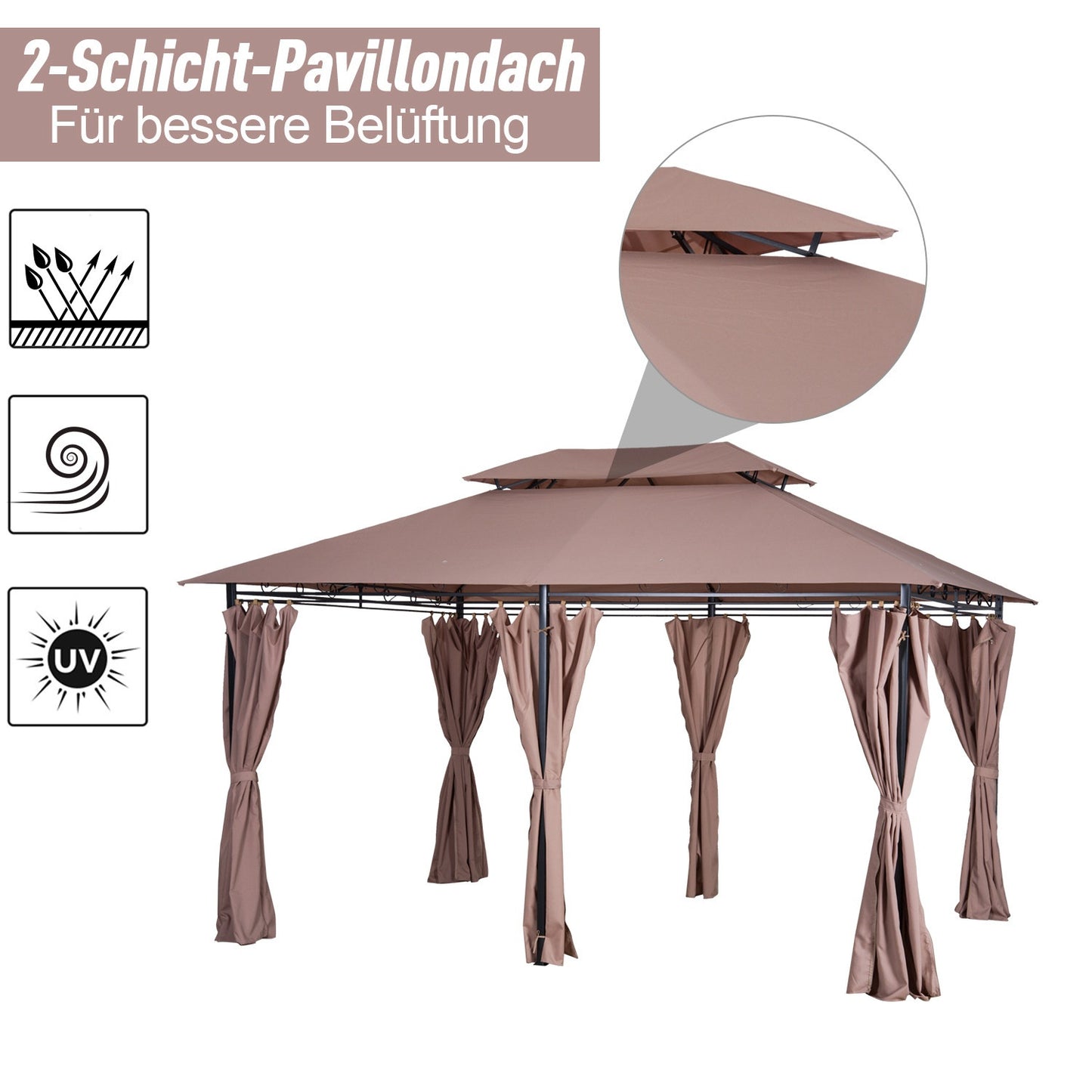 Garden Pavilion Party Tent, Double Roof, 3x4M Khaki