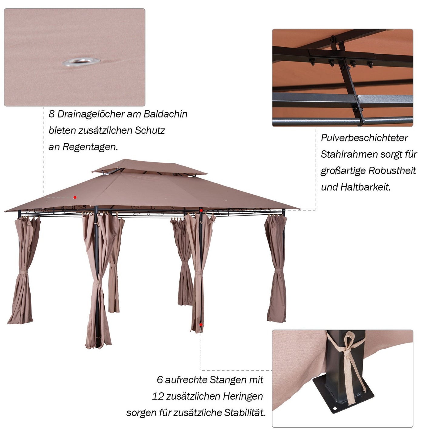 Garden Pavilion Party Tent, Double Roof, 3x4M Khaki