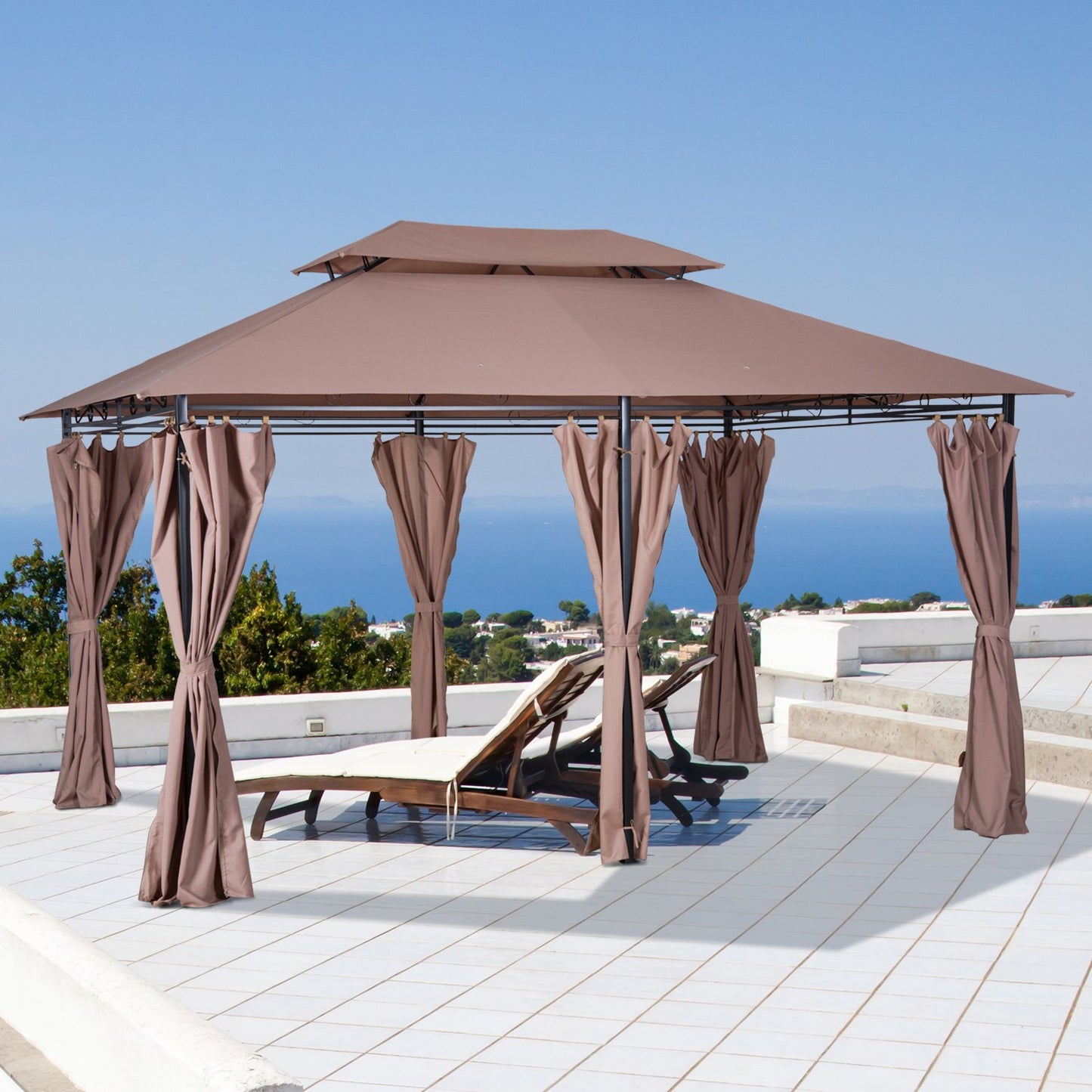 Garden Pavilion Party Tent, Double Roof, 3x4M Khaki