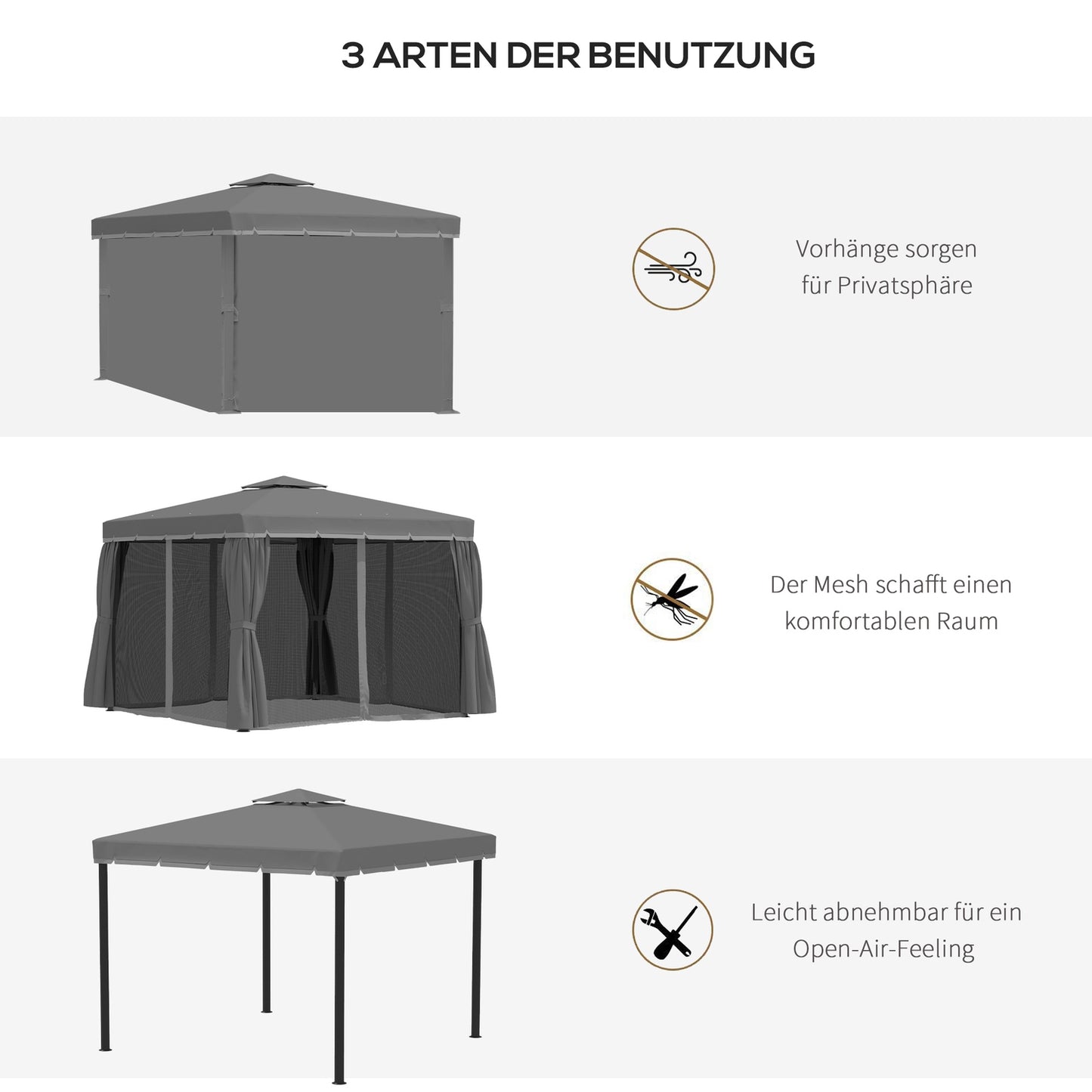 Garden pavilion tent, 2.96m, double roof, mosquito net